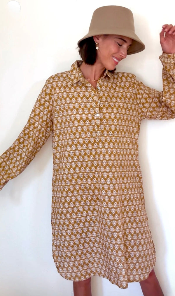 Good Boyfriend Shirtdress - Bee Happy Honeycomb