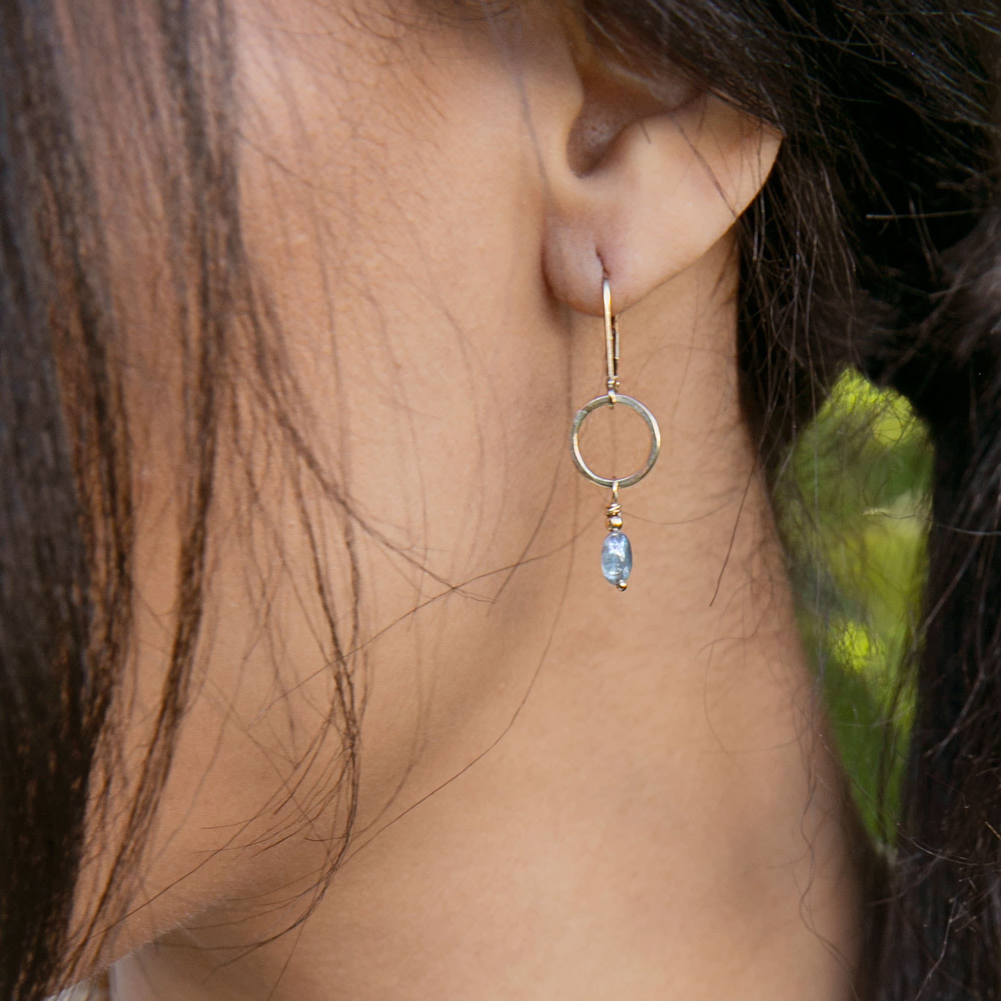 Bloom Tiny Earrings - Blue Kyanite on Gold Oval