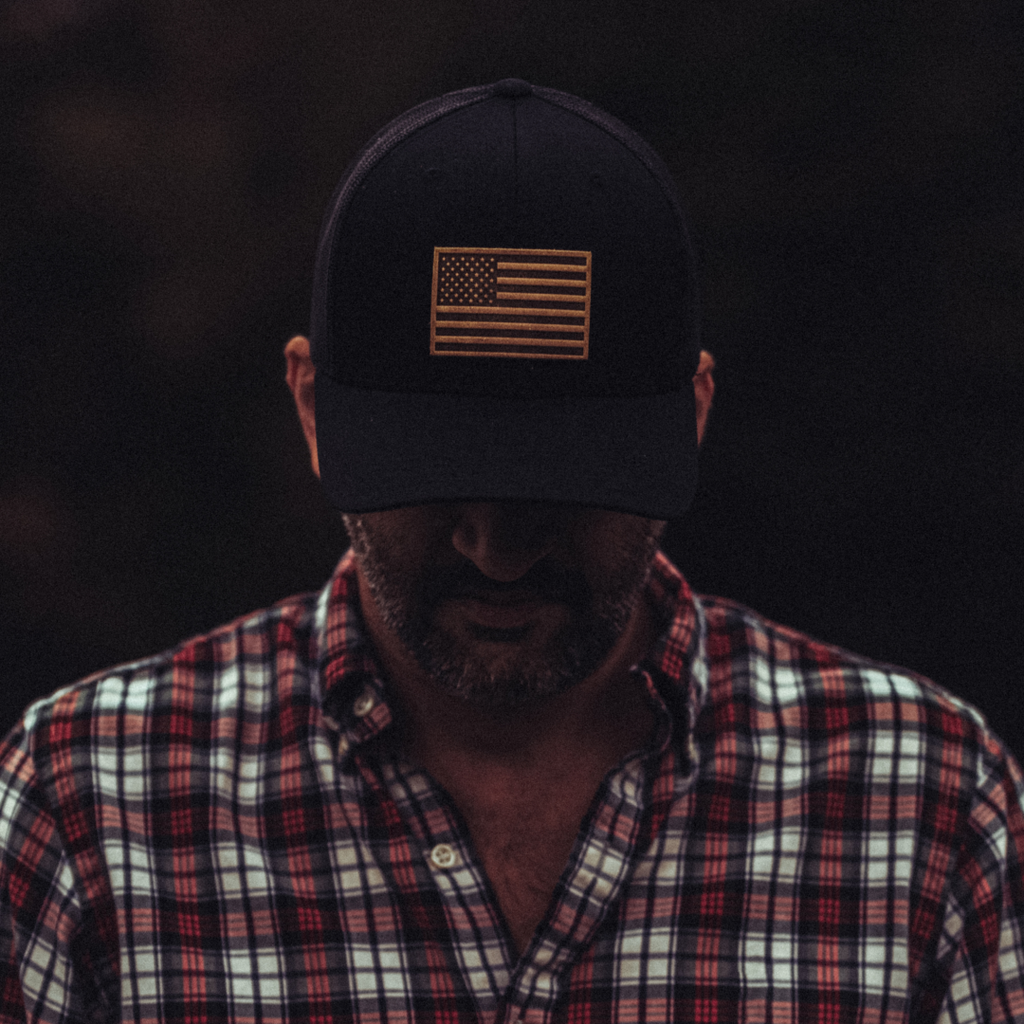 American Flag Hat - Leather Patch Trucker Snapback