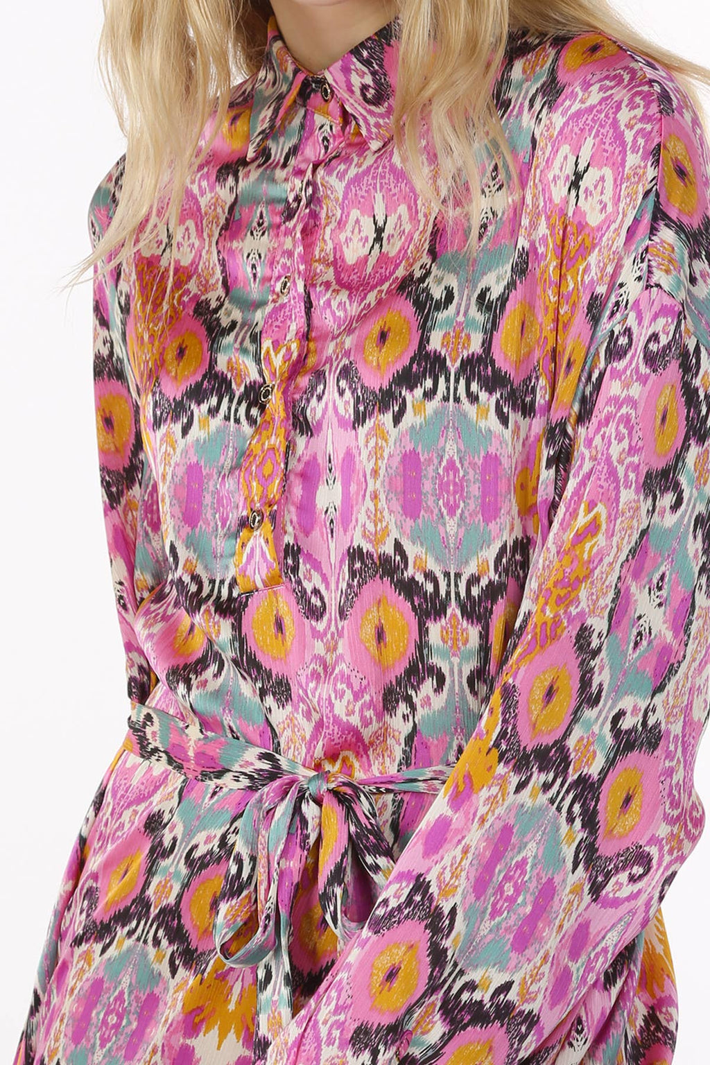 Multicolor Print Collared High Low Dress LC3243