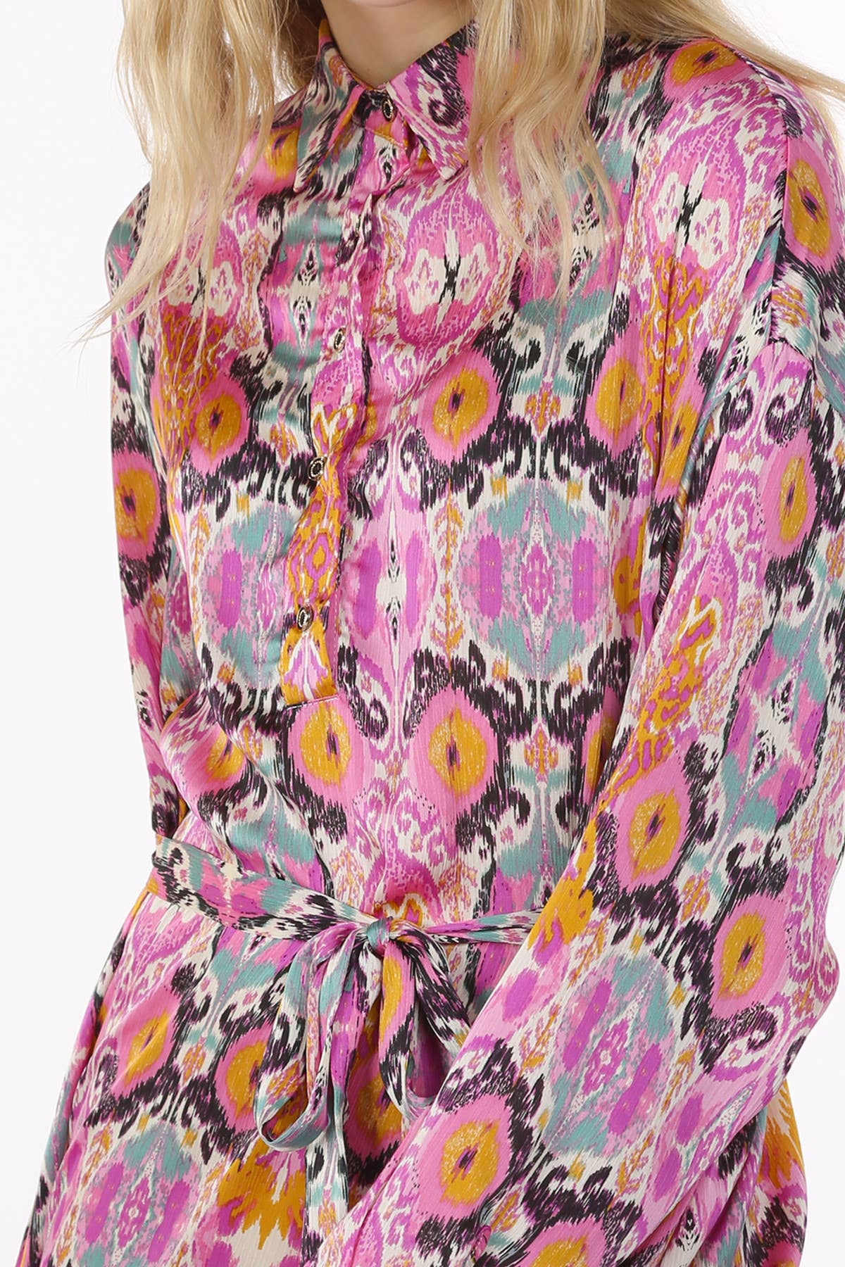 Multicolor Print Collared High Low Dress LC3243