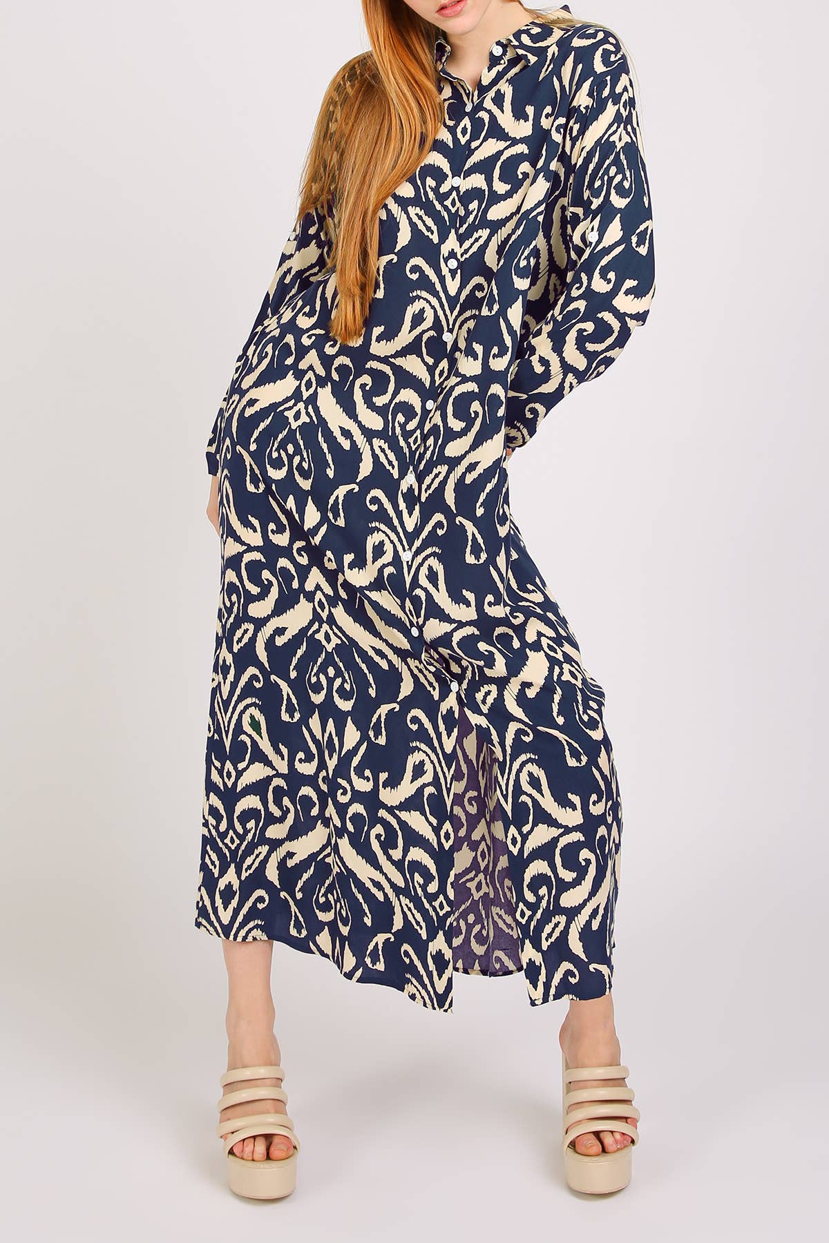 Abstract Contrast Printed Maxi Shirt Dress PM3077