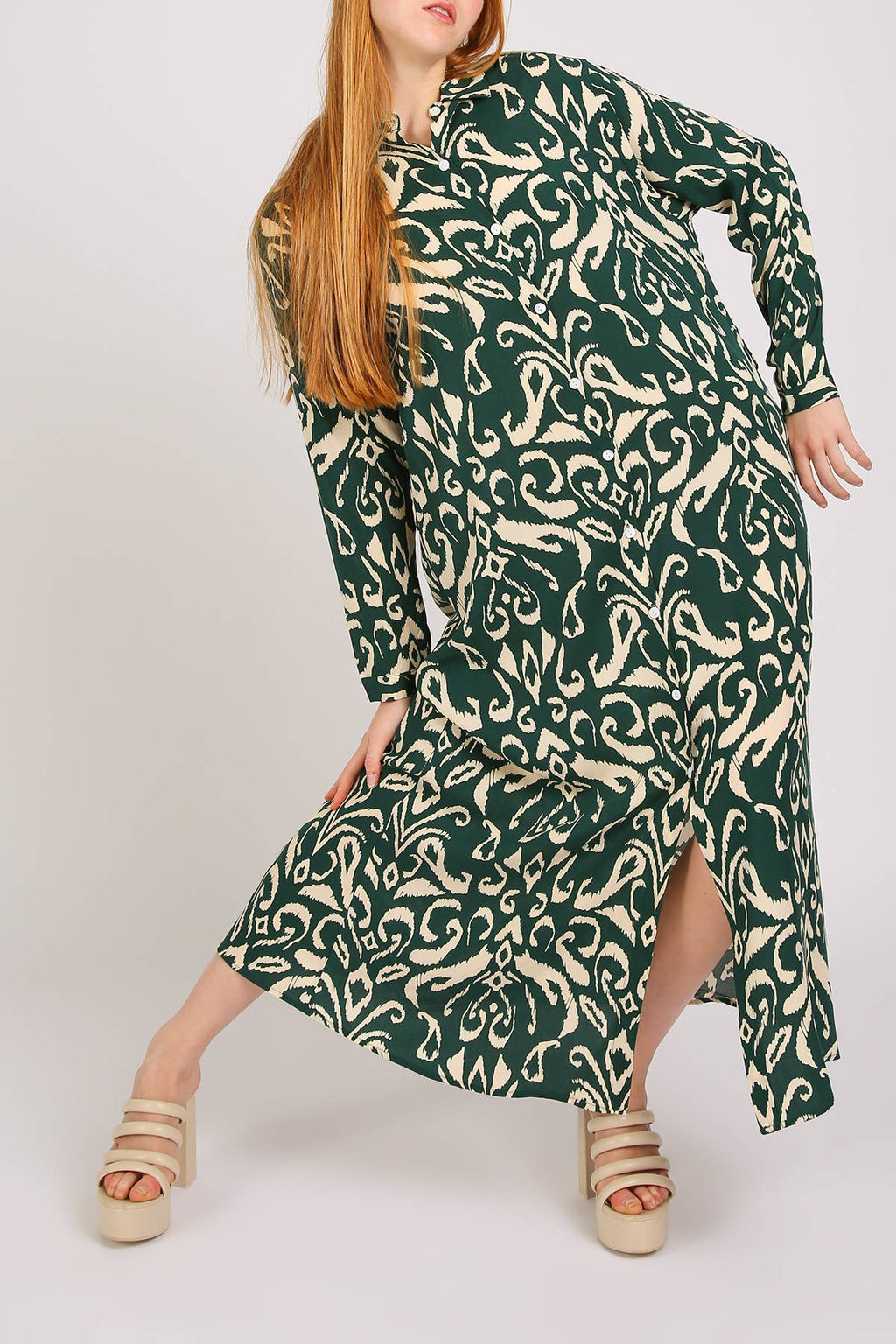 Abstract Contrast Printed Maxi Shirt Dress PM3077