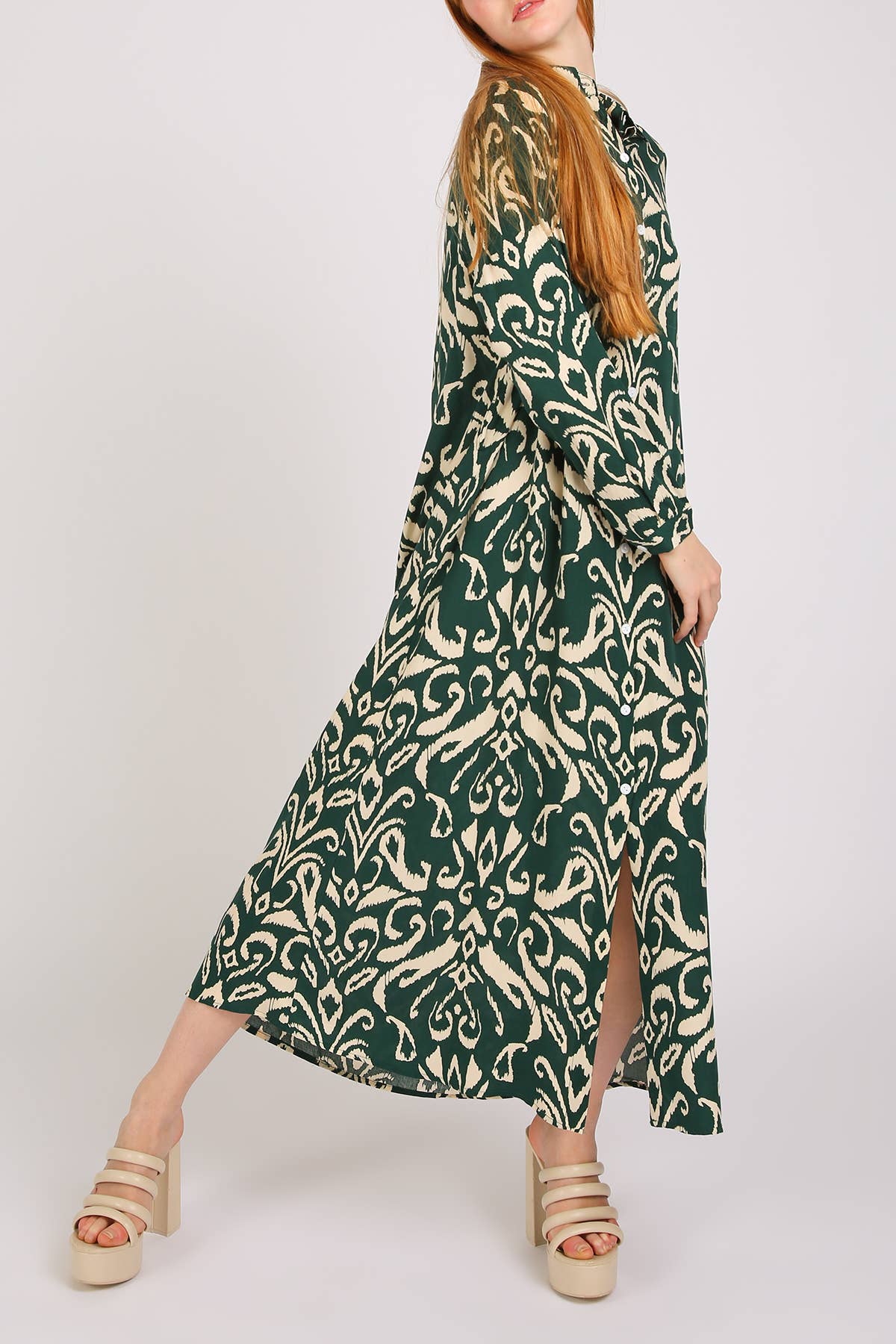 Abstract Contrast Printed Maxi Shirt Dress PM3077