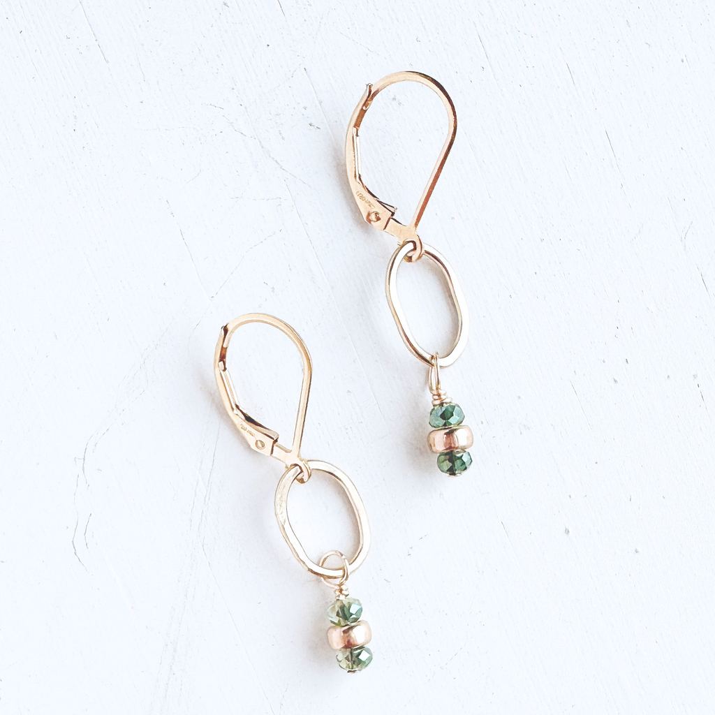 Tidal Green Little Gemstone Drop Earrings - Gold Filled