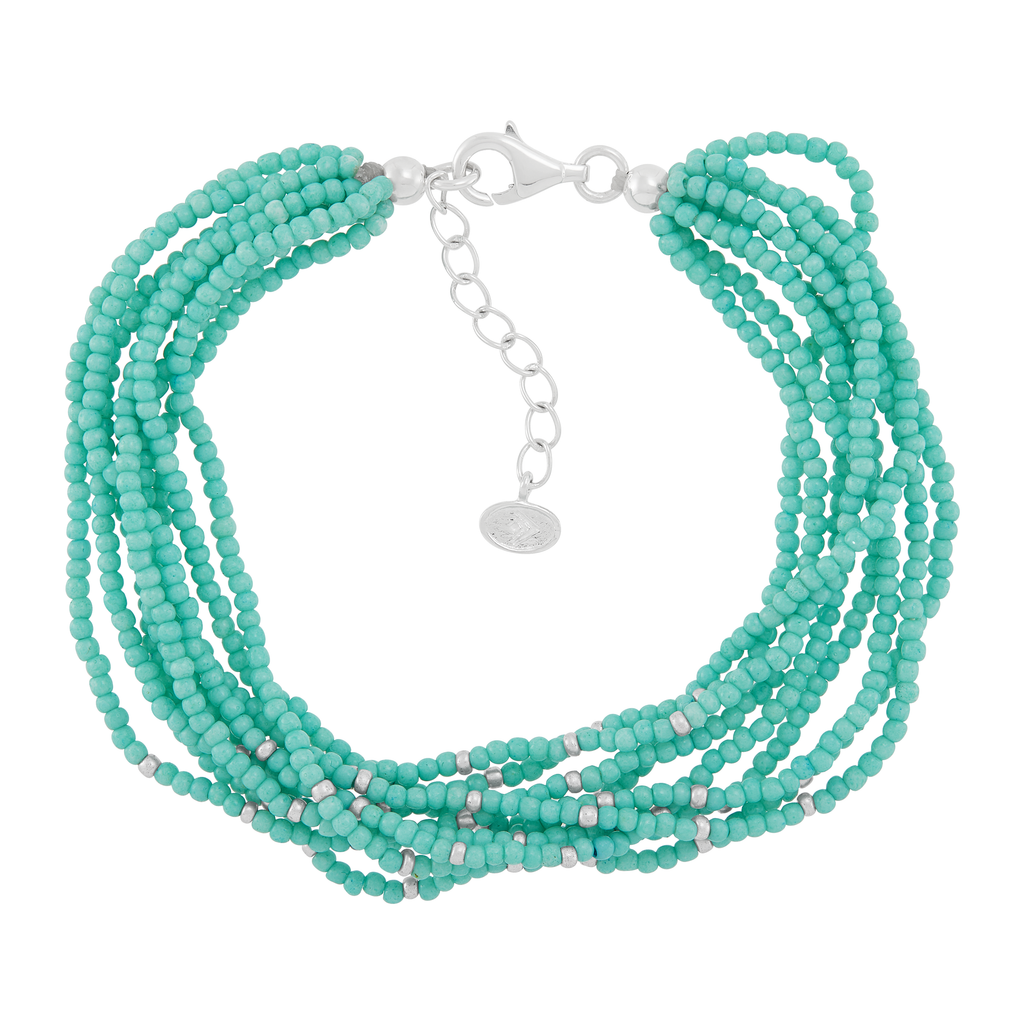 Silpada 'Tranquil Cascade' Sterling Silver Teal Seed Bead Bracelet, 8.25"