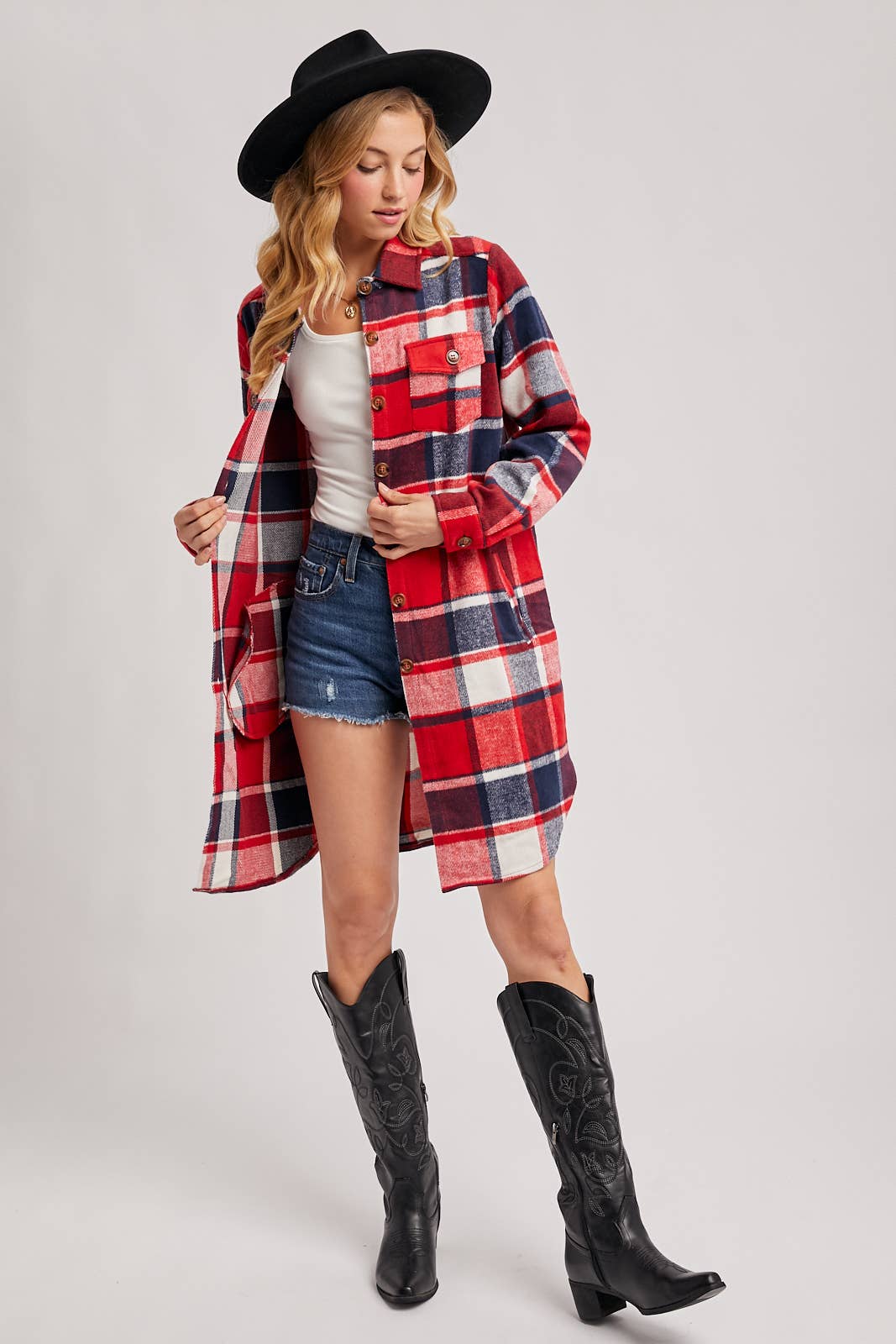 FLANNEL PLAID LONGLINE SHACKET