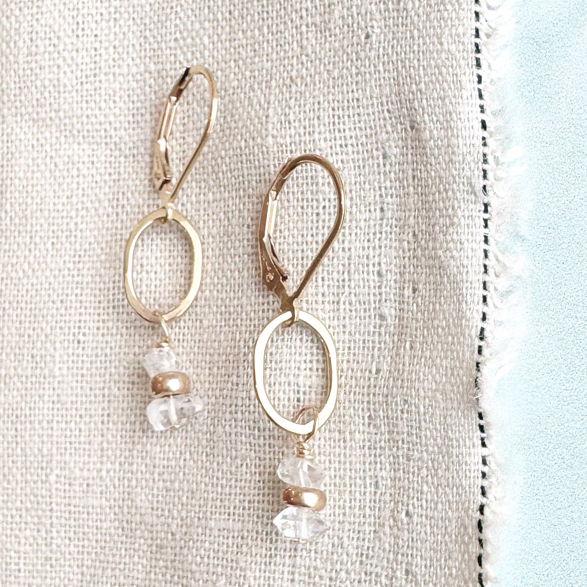 Tidal White Herkimer Little Gemstone Drop Earrings - Gold Filled