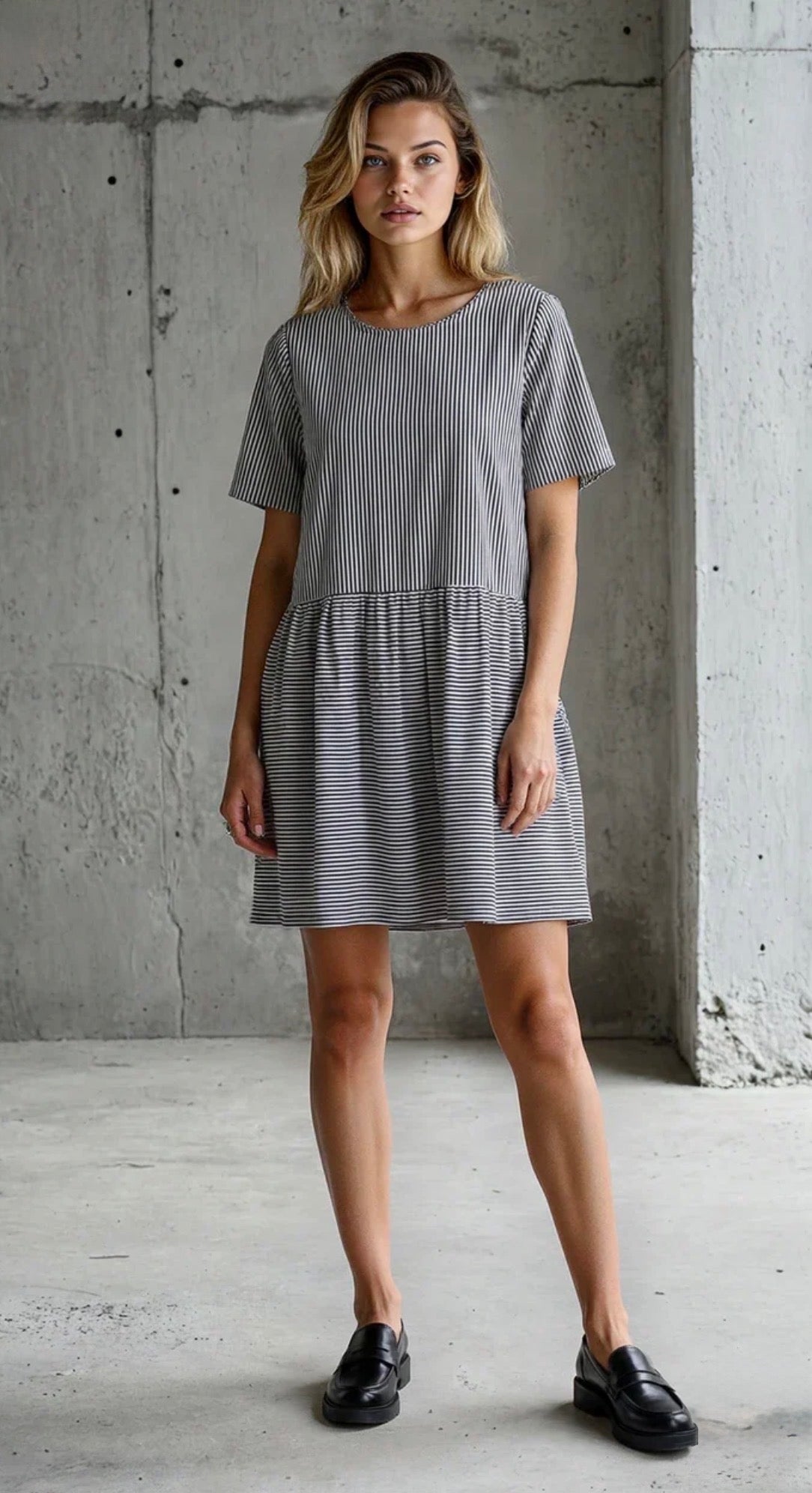 Hudson Dress - Menswear Stripe Black