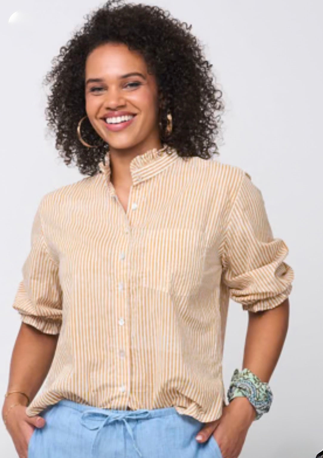 Good Girlfriend Shirt with Ruffle Trim, Honeycomb