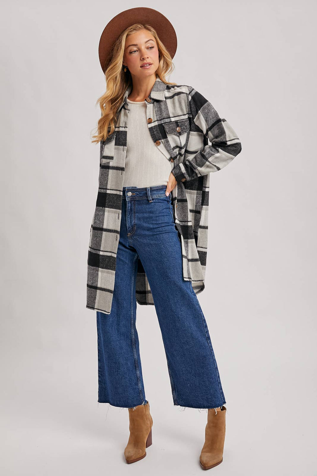 FLANNEL PLAID LONGLINE SHACKET