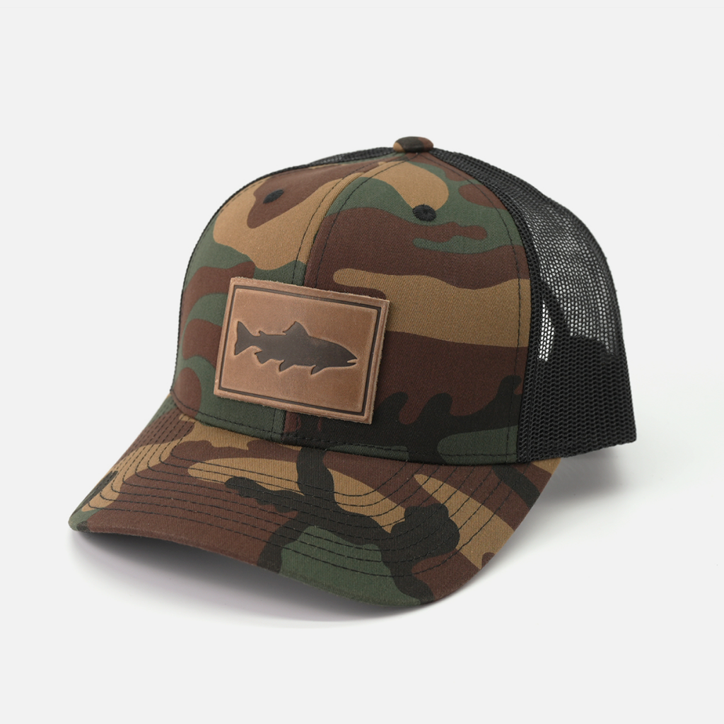 Trout Hat - Leather Patch Trucker Cap