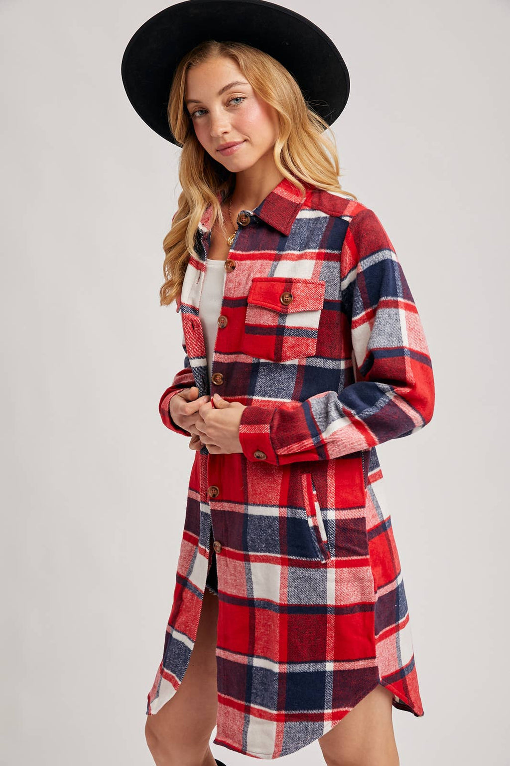 FLANNEL PLAID LONGLINE SHACKET
