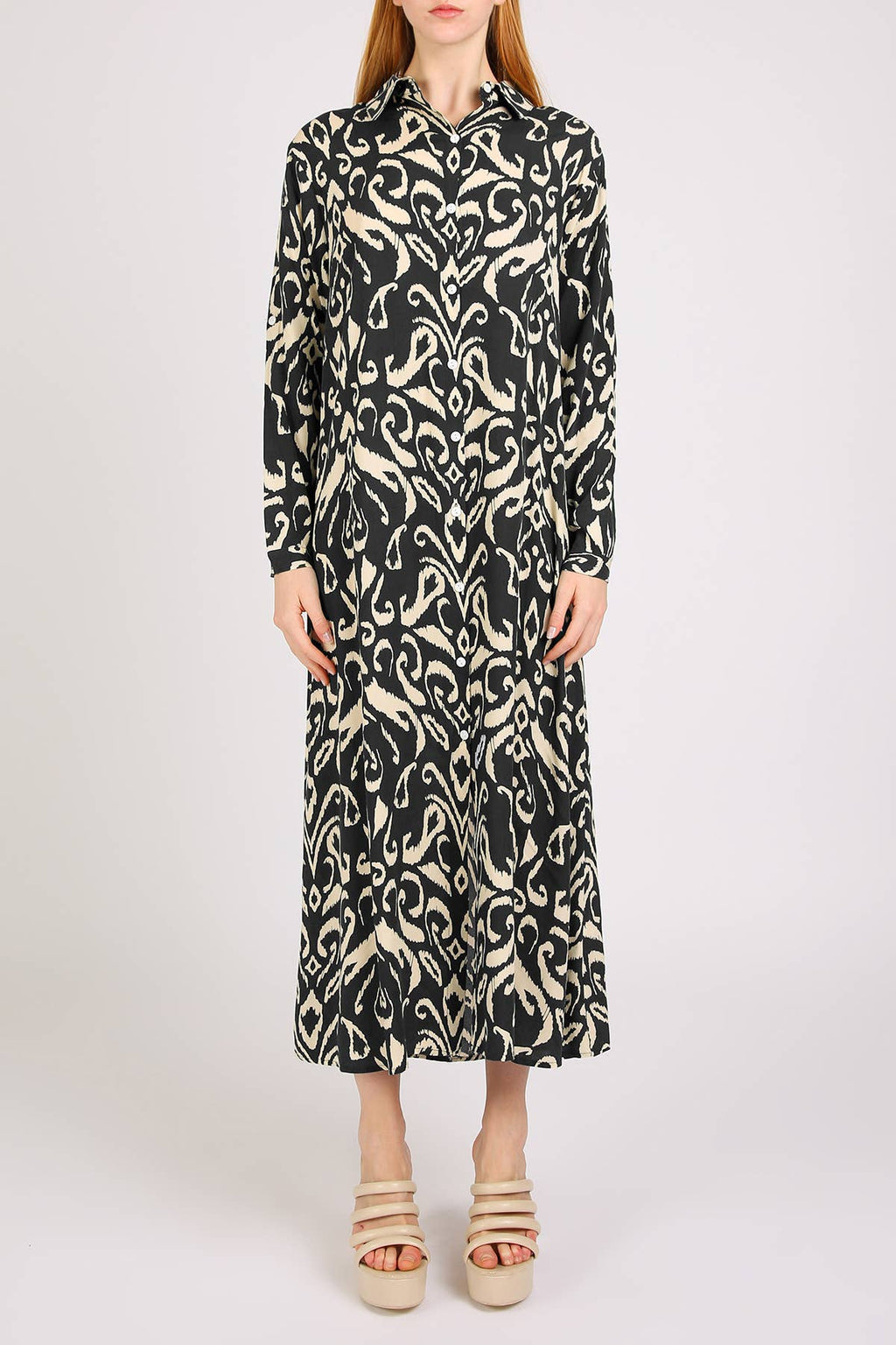 Abstract Contrast Printed Maxi Shirt Dress PM3077