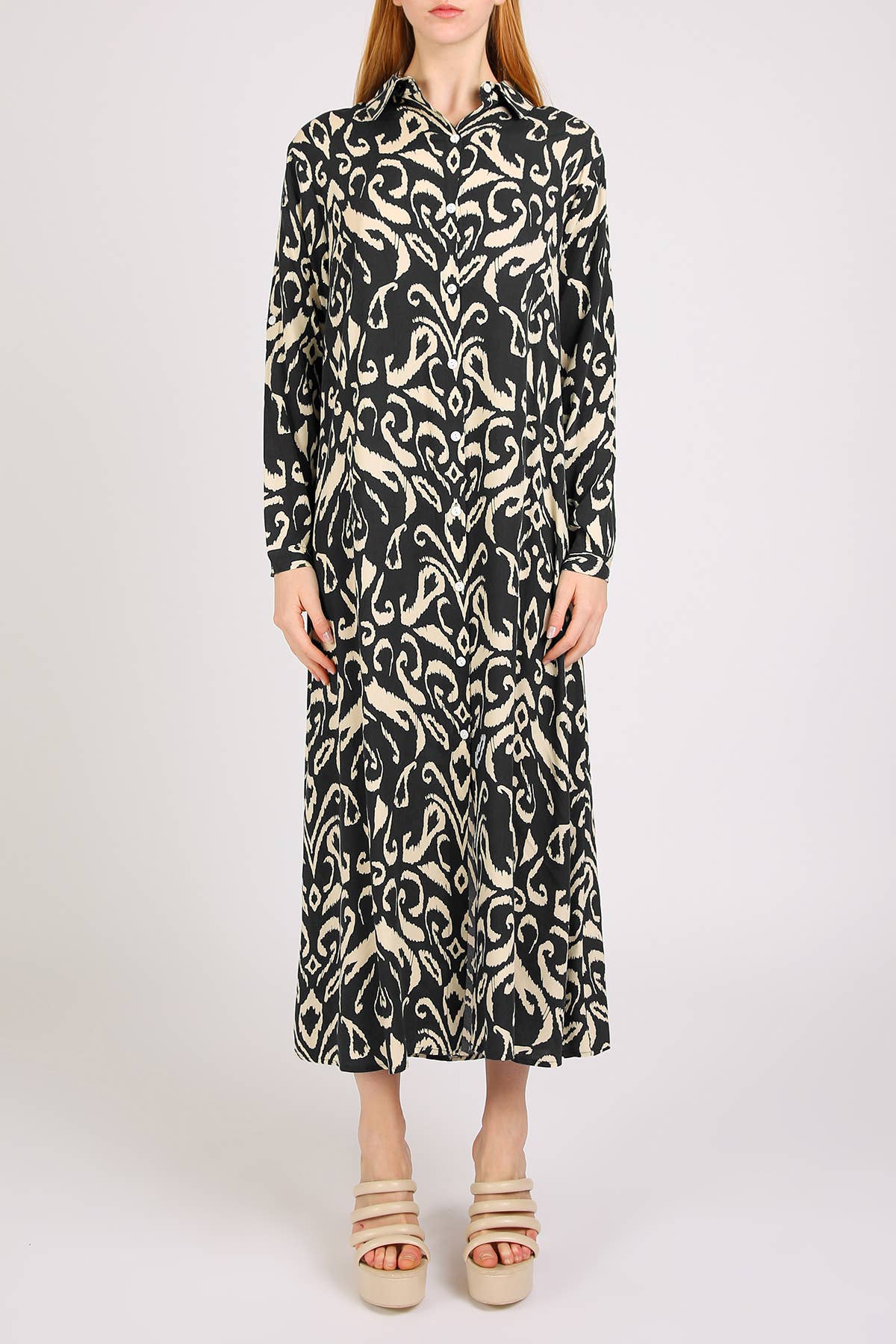 Abstract Contrast Printed Maxi Shirt Dress PM3077