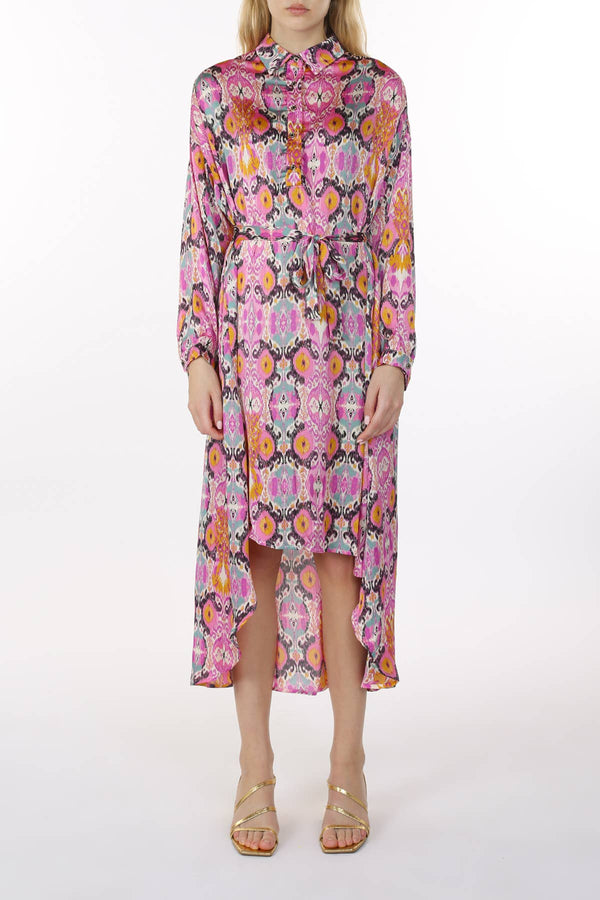 Multicolor Print Collared High Low Dress LC3243
