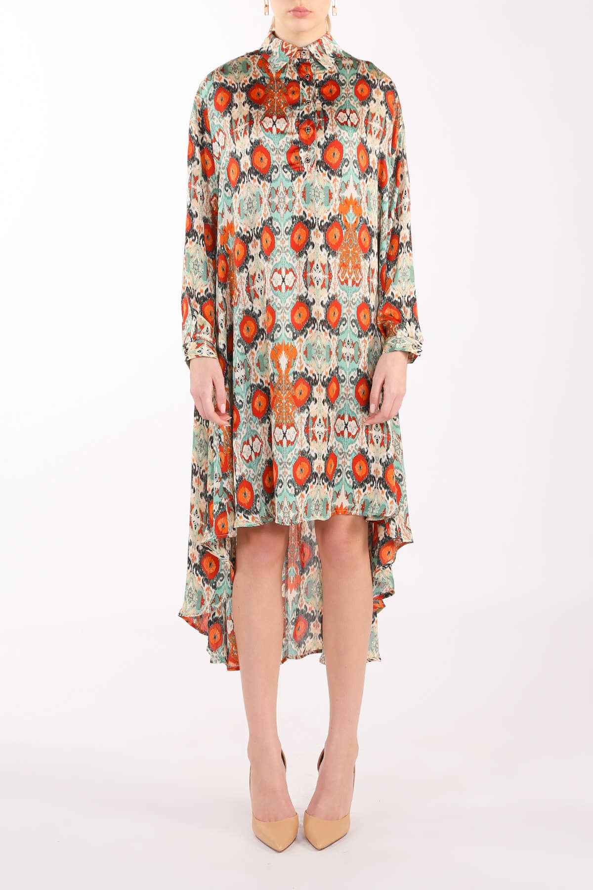 Multicolor Print Collared High Low Dress LC3243