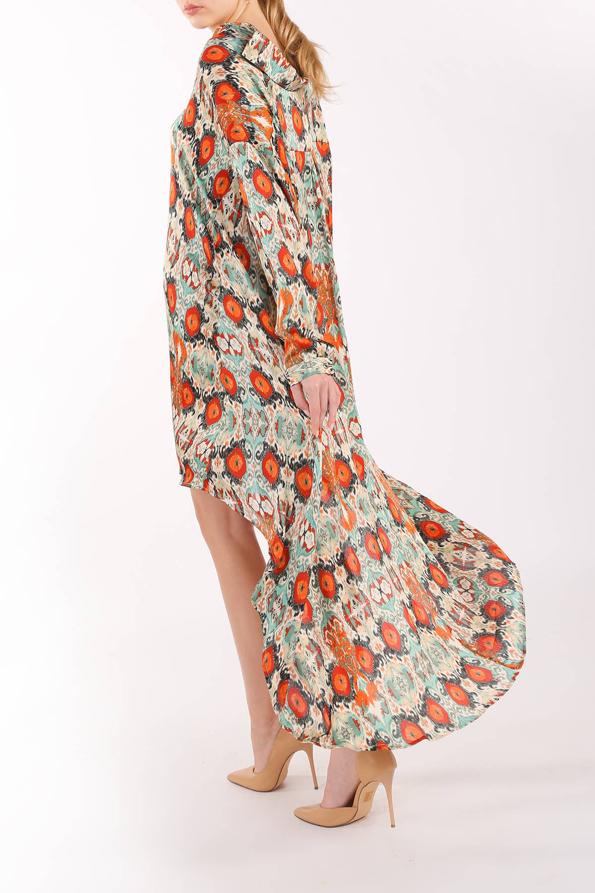 Multicolor Print Collared High Low Dress LC3243