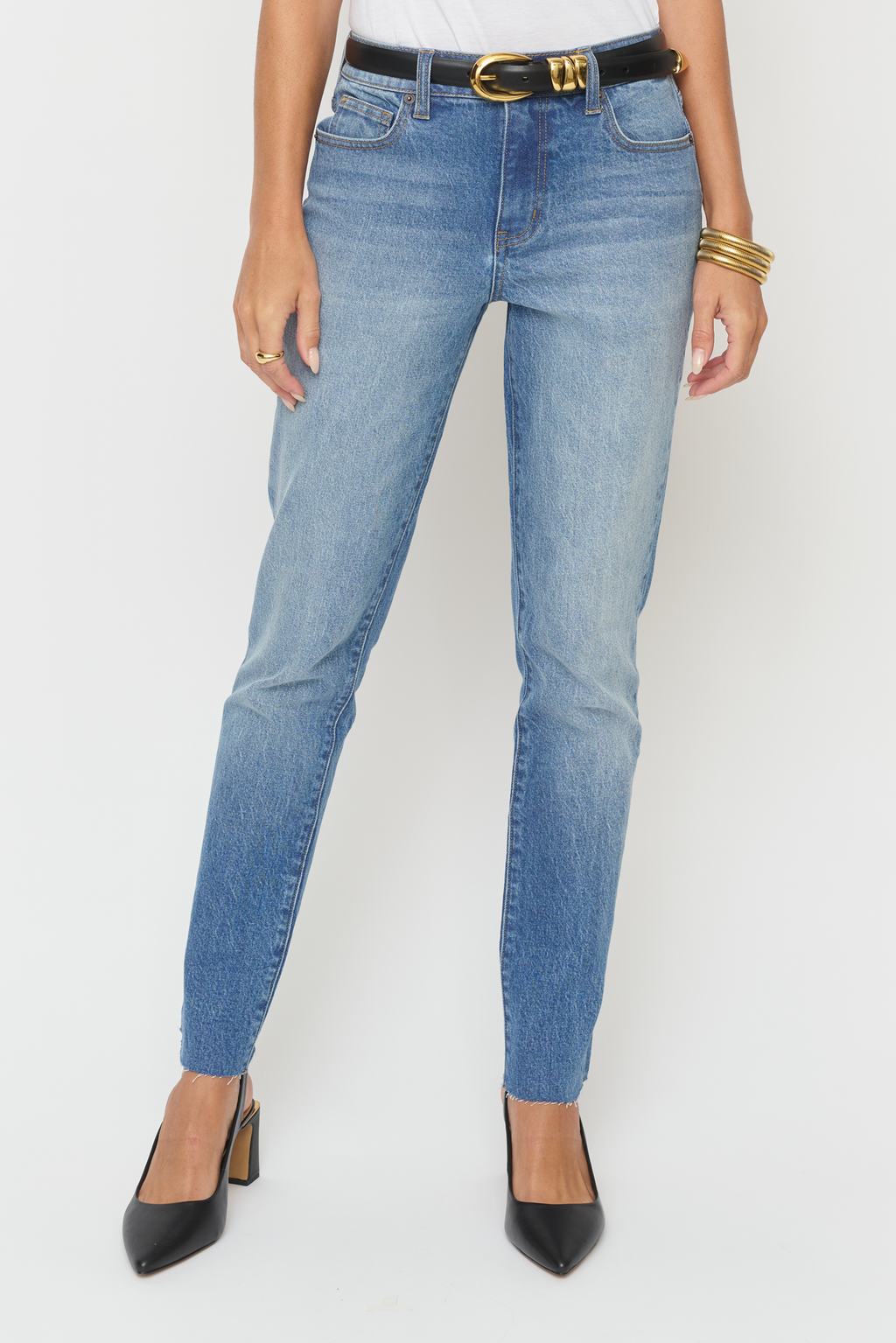 Oliver Logan Crosby Mid Rise Relaxed Taper Bright Indigo Worn