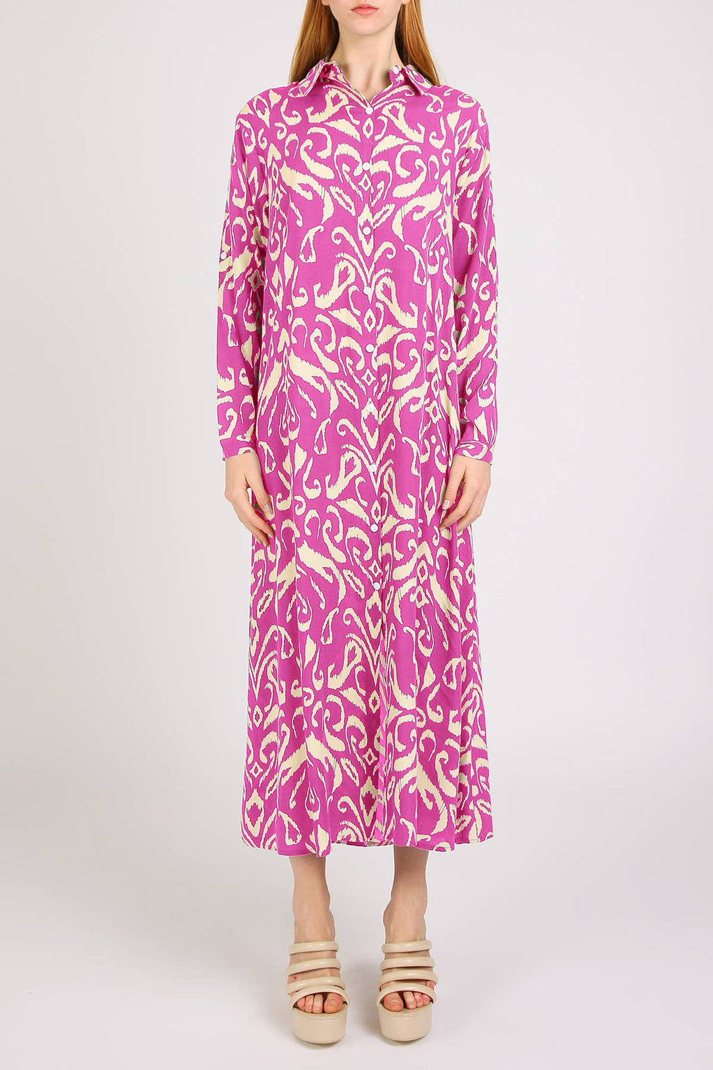 Abstract Contrast Printed Maxi Shirt Dress PM3077