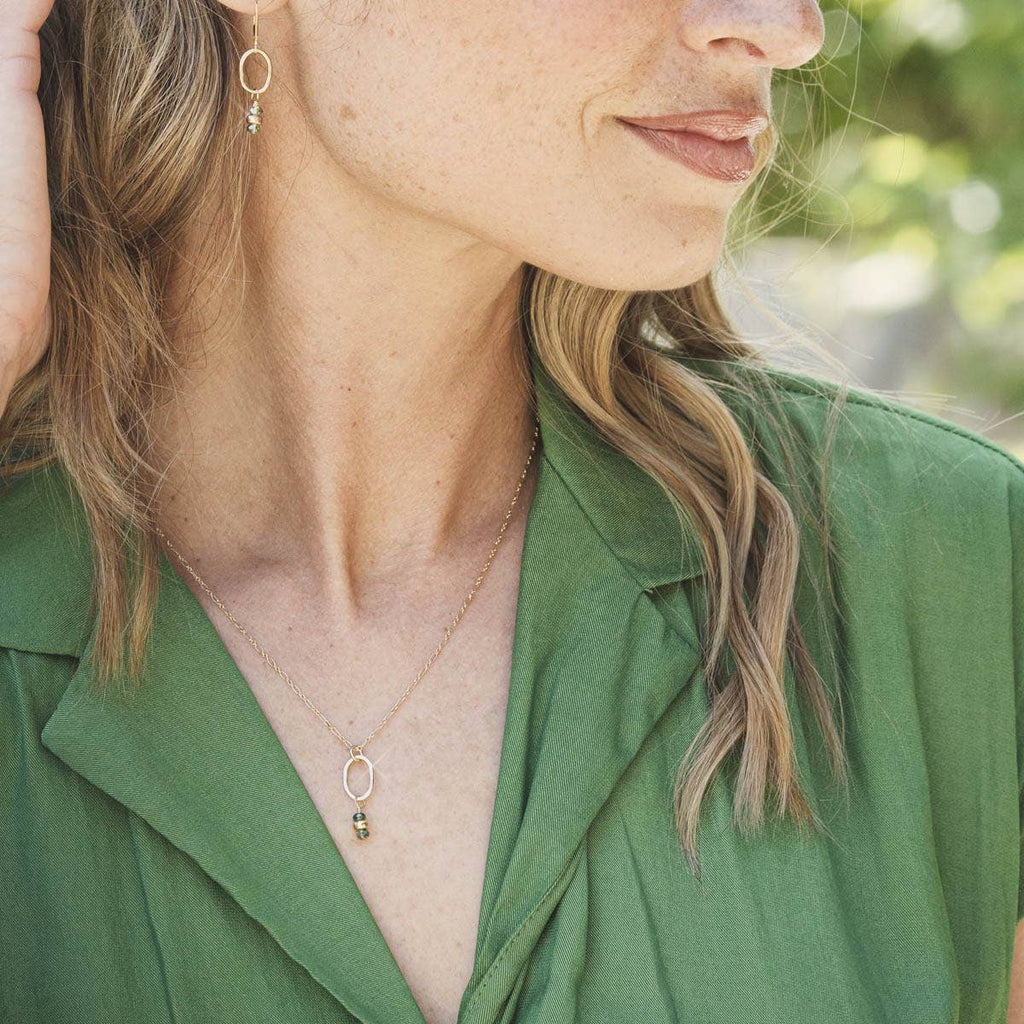 Tidal Green Little Gemstone Drop Earrings - Gold Filled