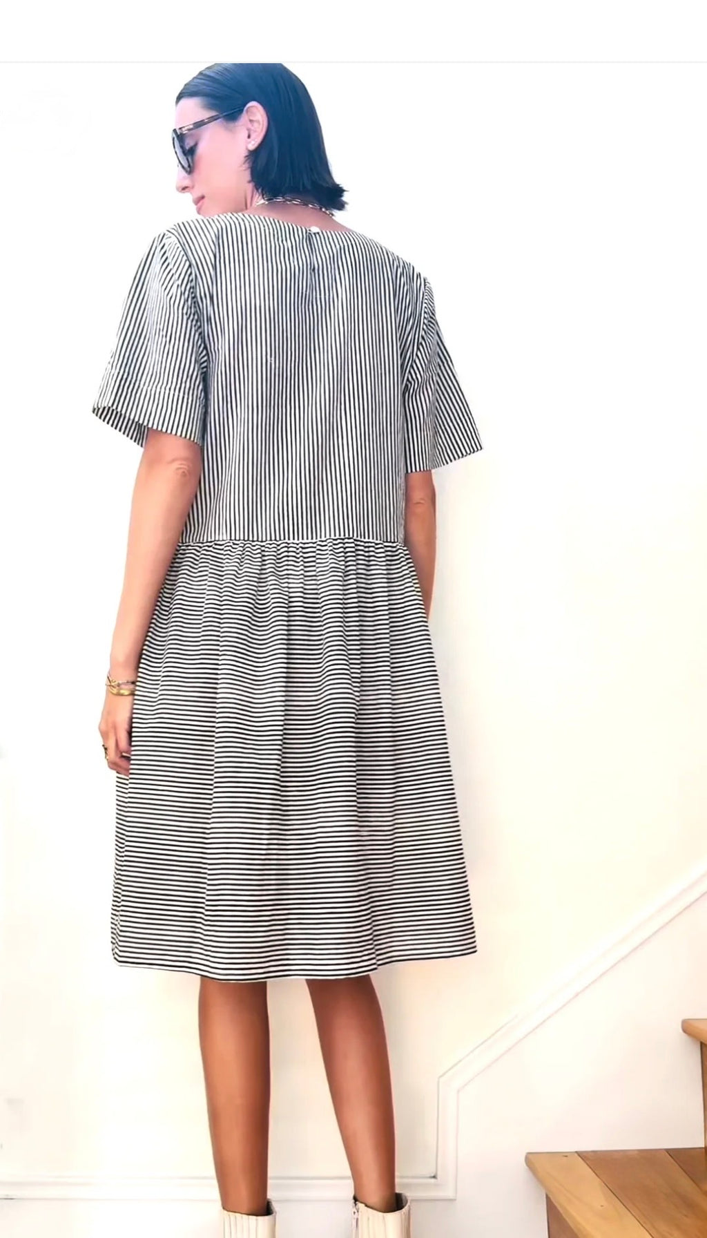 Hudson Dress - Menswear Stripe Black