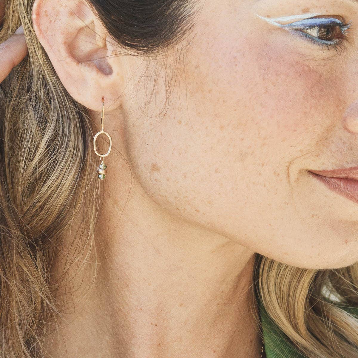 Tidal Green Little Gemstone Drop Earrings - Gold Filled