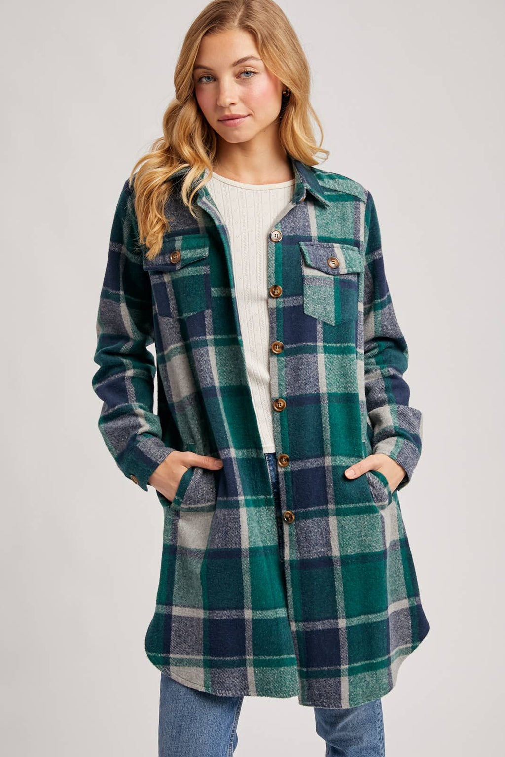 FLANNEL PLAID LONGLINE SHACKET