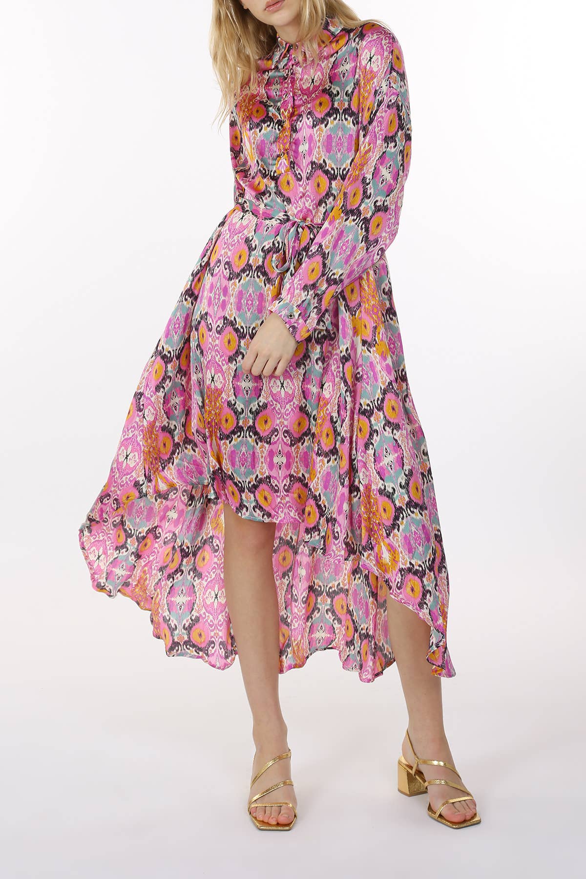 Multicolor Print Collared High Low Dress LC3243