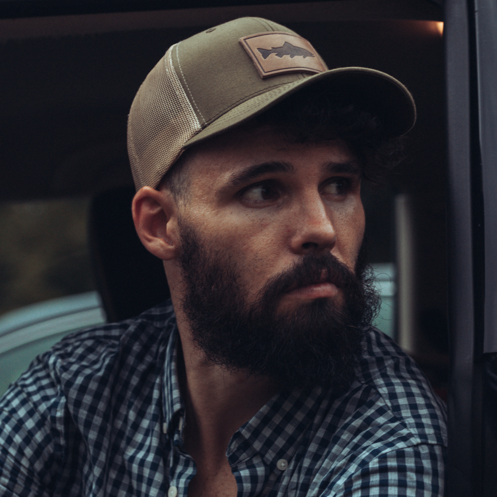 Trout Hat - Leather Patch Trucker Cap