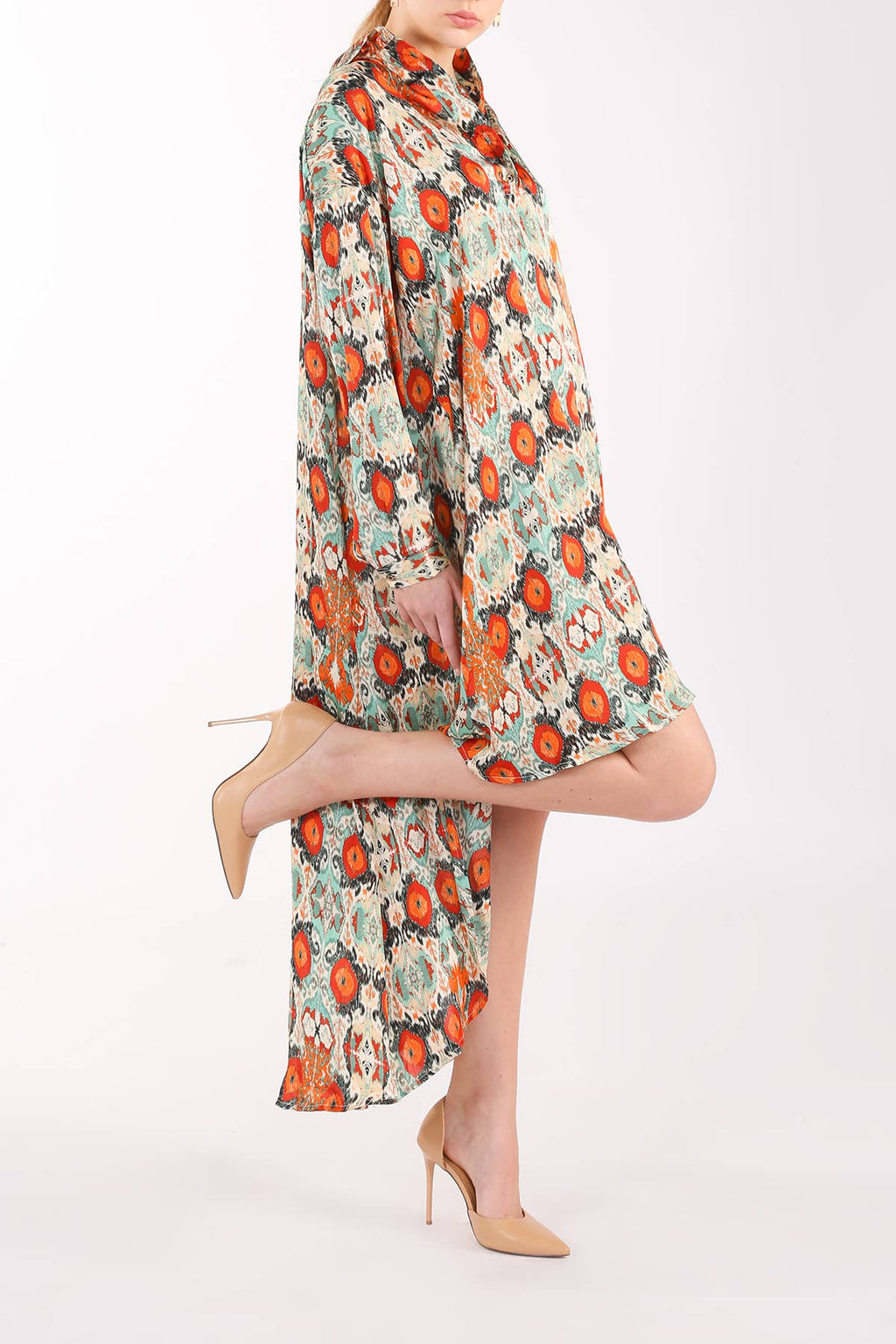 Multicolor Print Collared High Low Dress LC3243