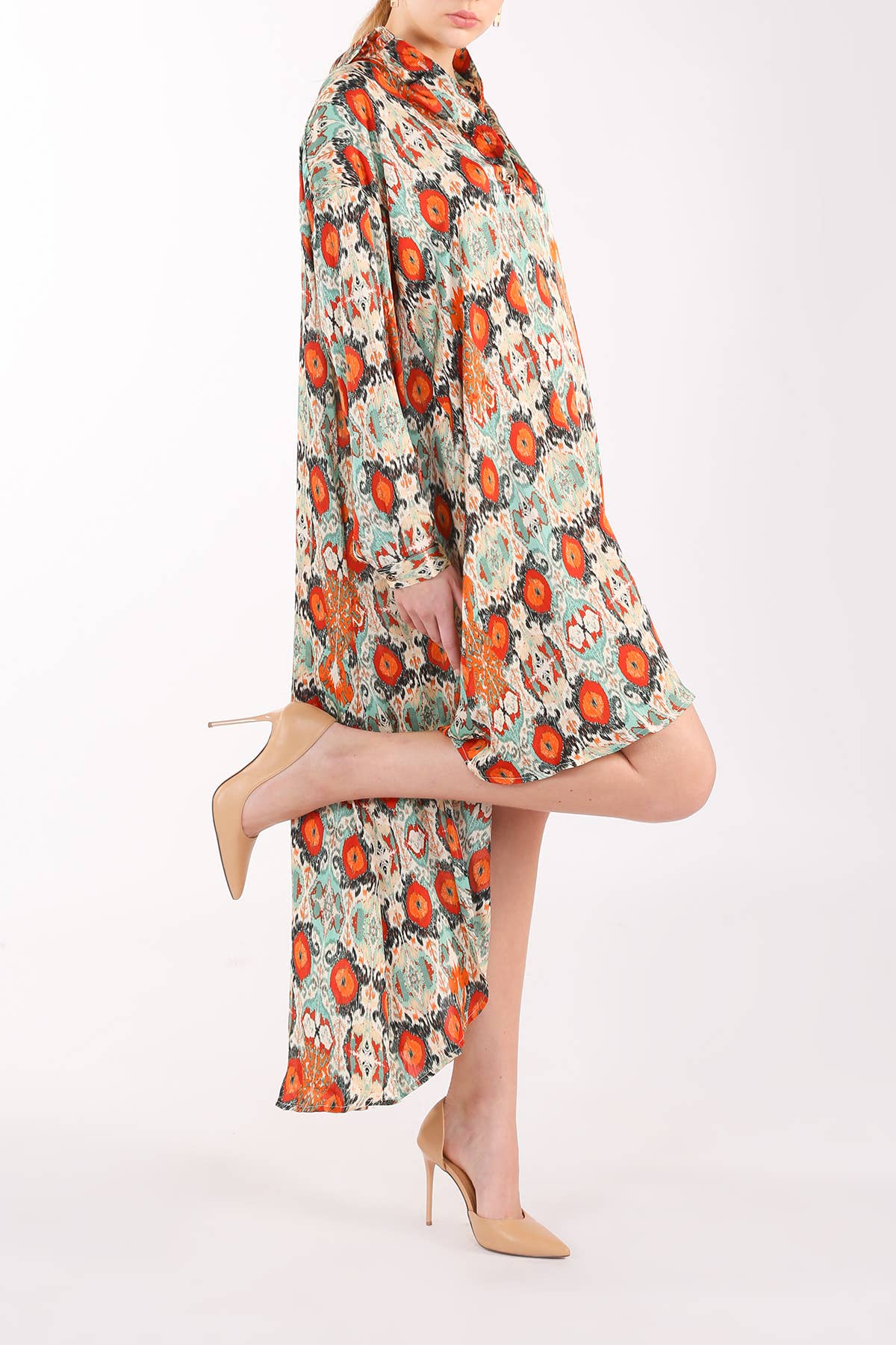 Multicolor Print Collared High Low Dress LC3243