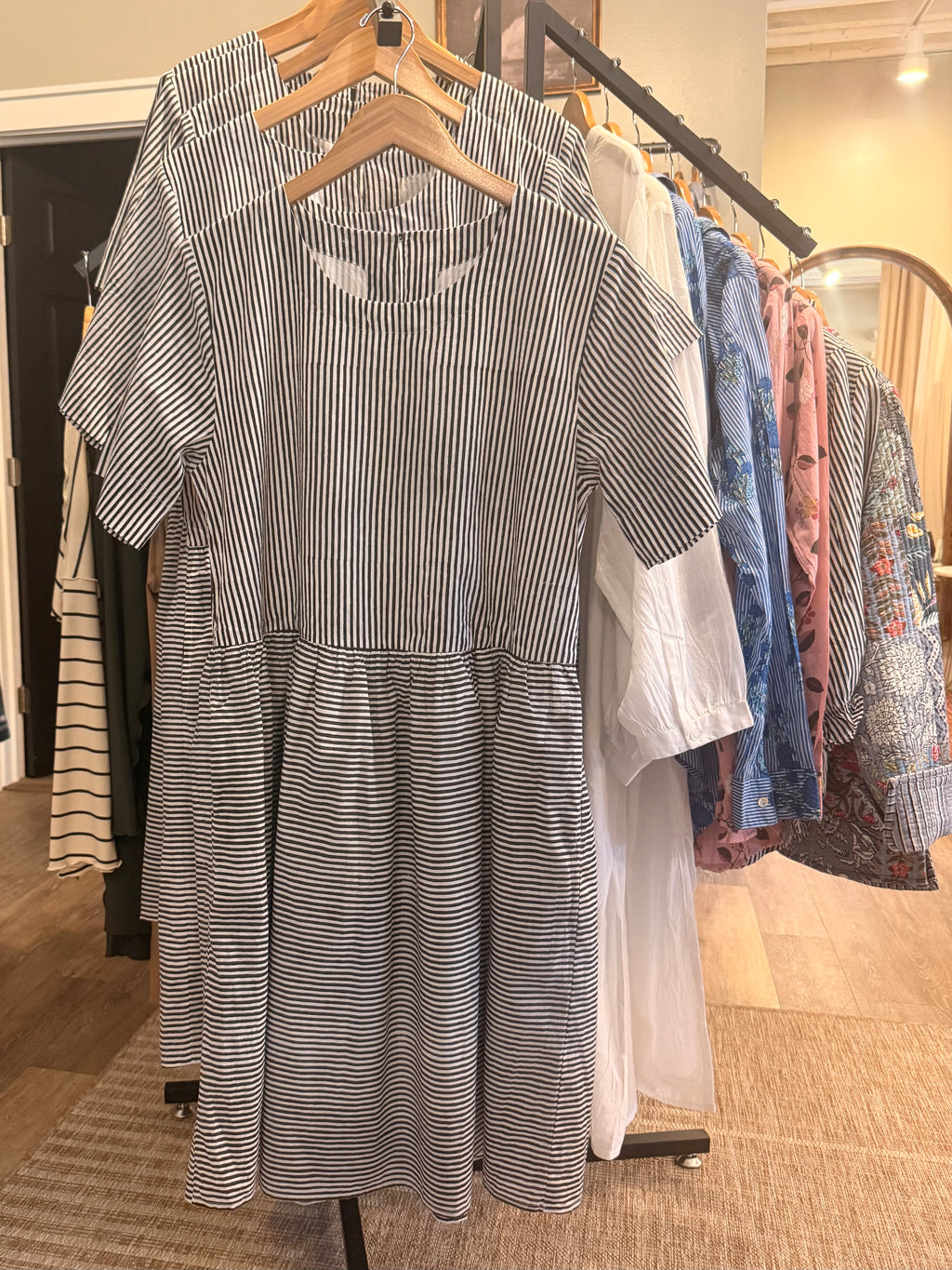 Hudson Dress - Menswear Stripe Black