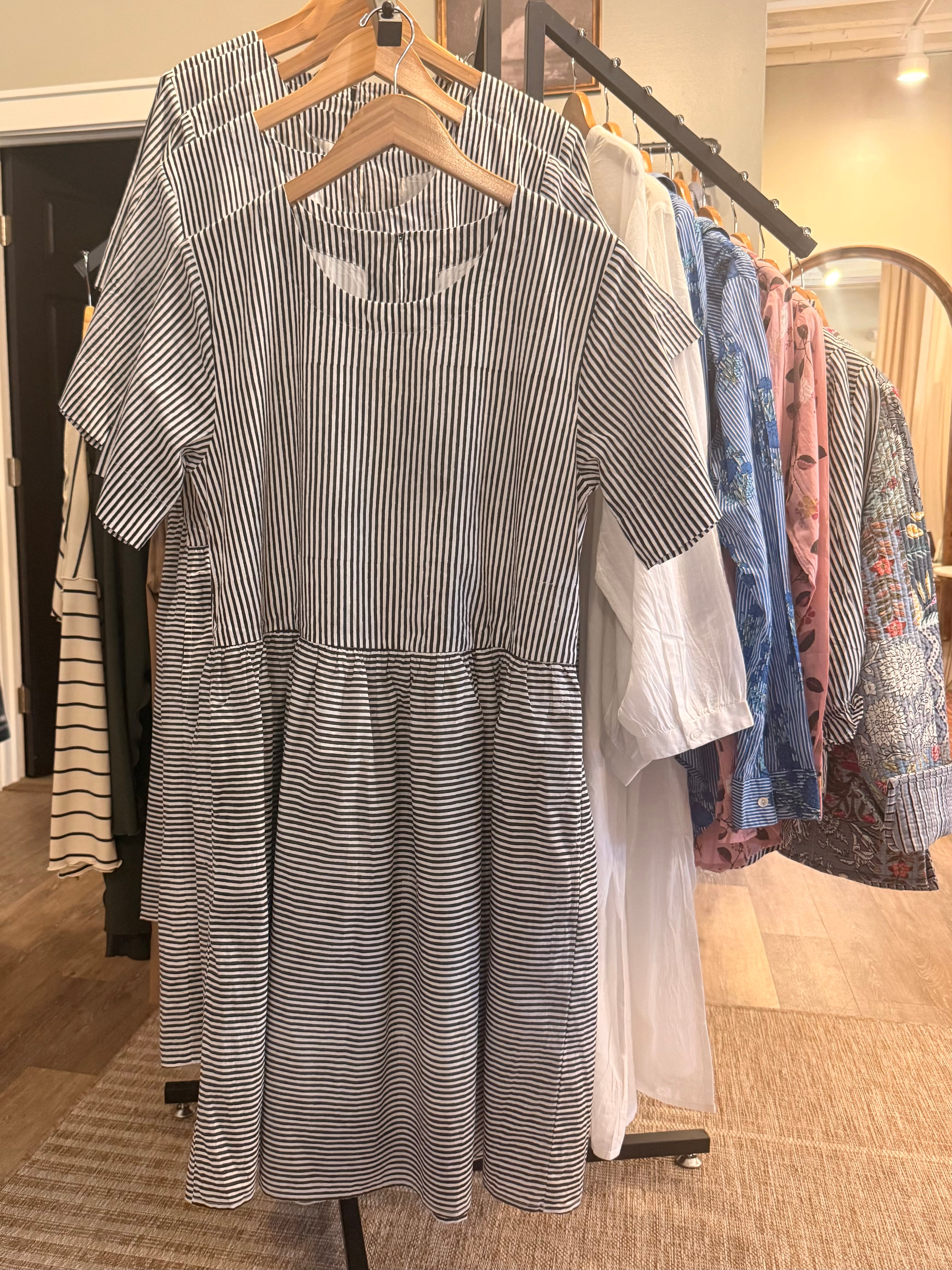 Hudson Dress - Menswear Stripe Black