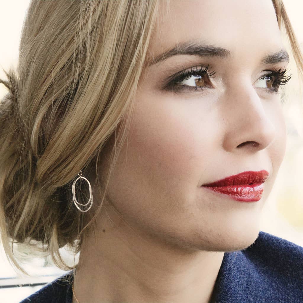 Simple Flame Earrings, Stacked Oval Drops, silver or gold