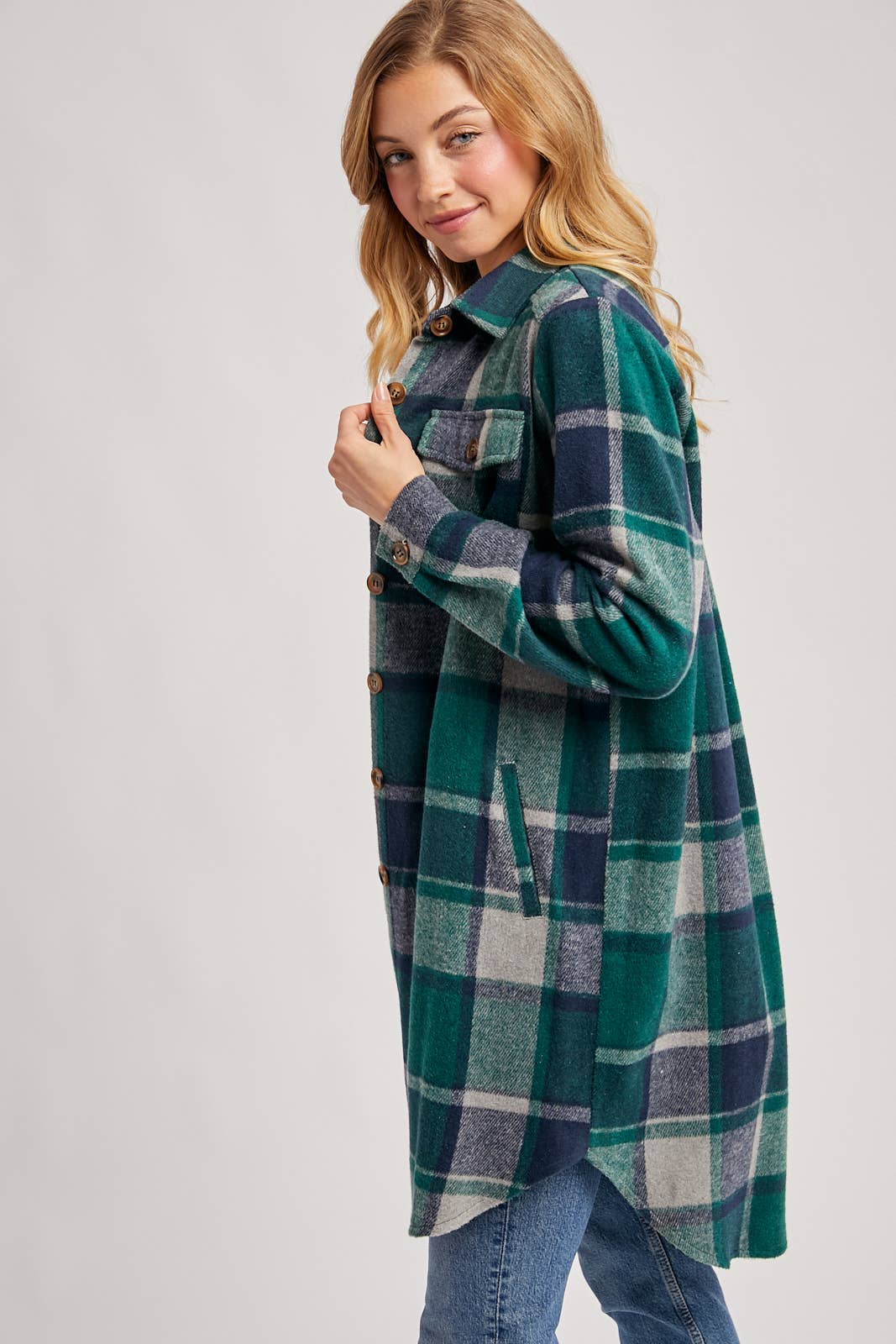 FLANNEL PLAID LONGLINE SHACKET