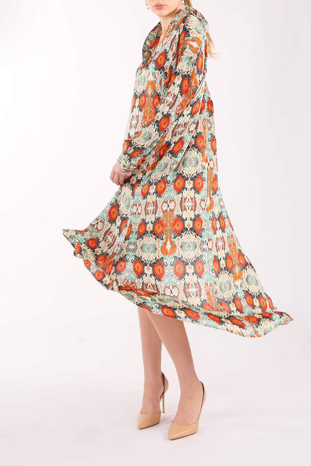 Multicolor Print Collared High Low Dress LC3243