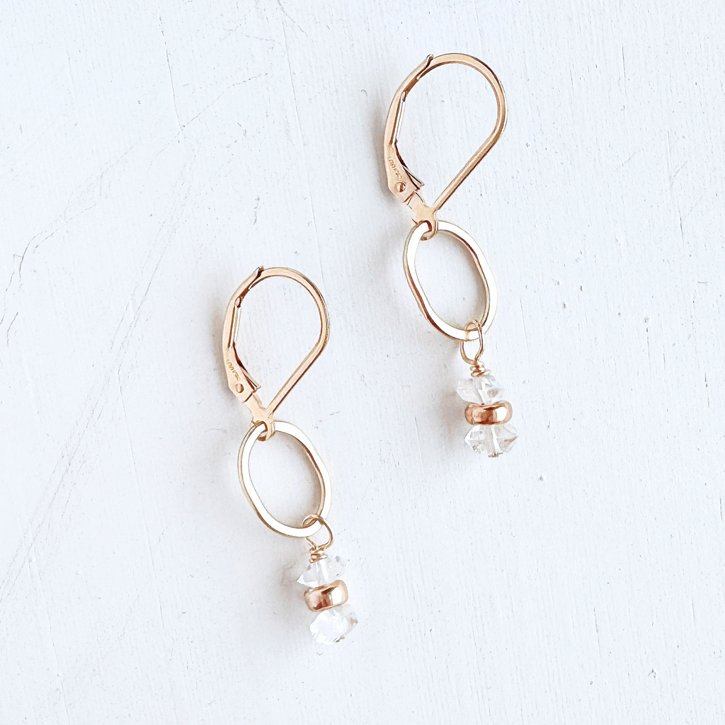 Tidal White Herkimer Little Gemstone Drop Earrings - Gold Filled