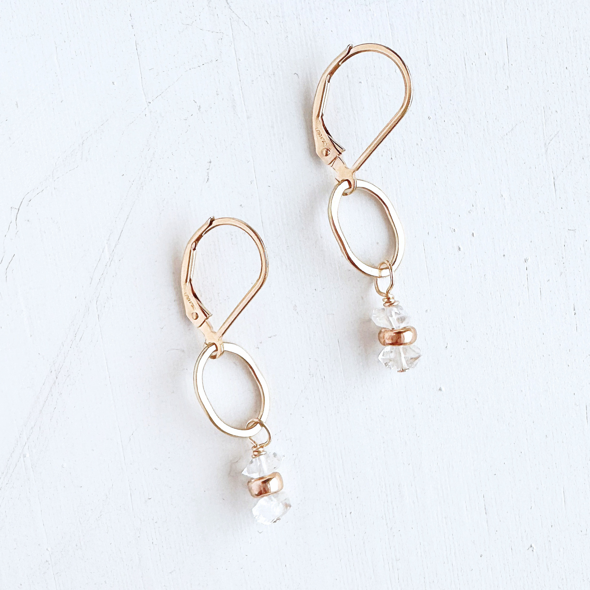 Tidal White Herkimer Little Gemstone Drop Earrings - Gold Filled