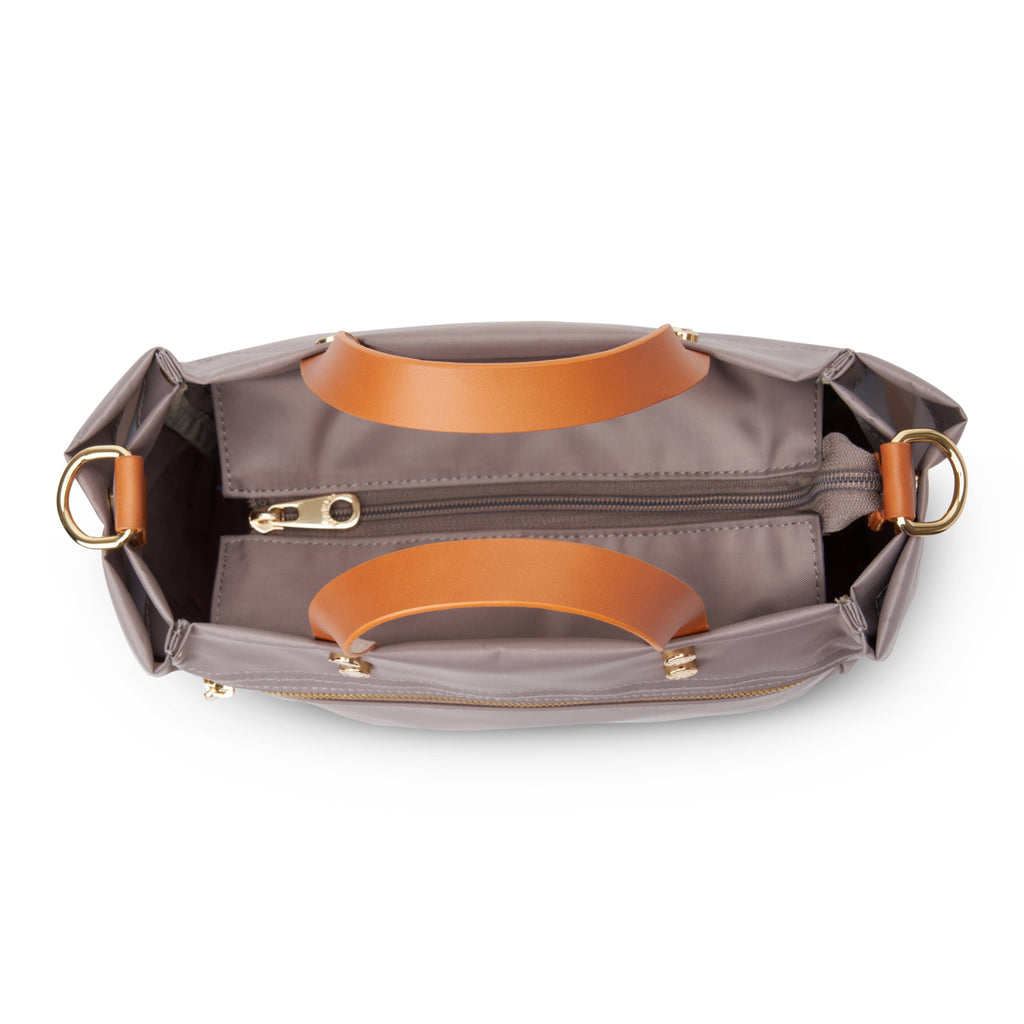 "Joey" Taupe Nylon Tote with Leather Accents