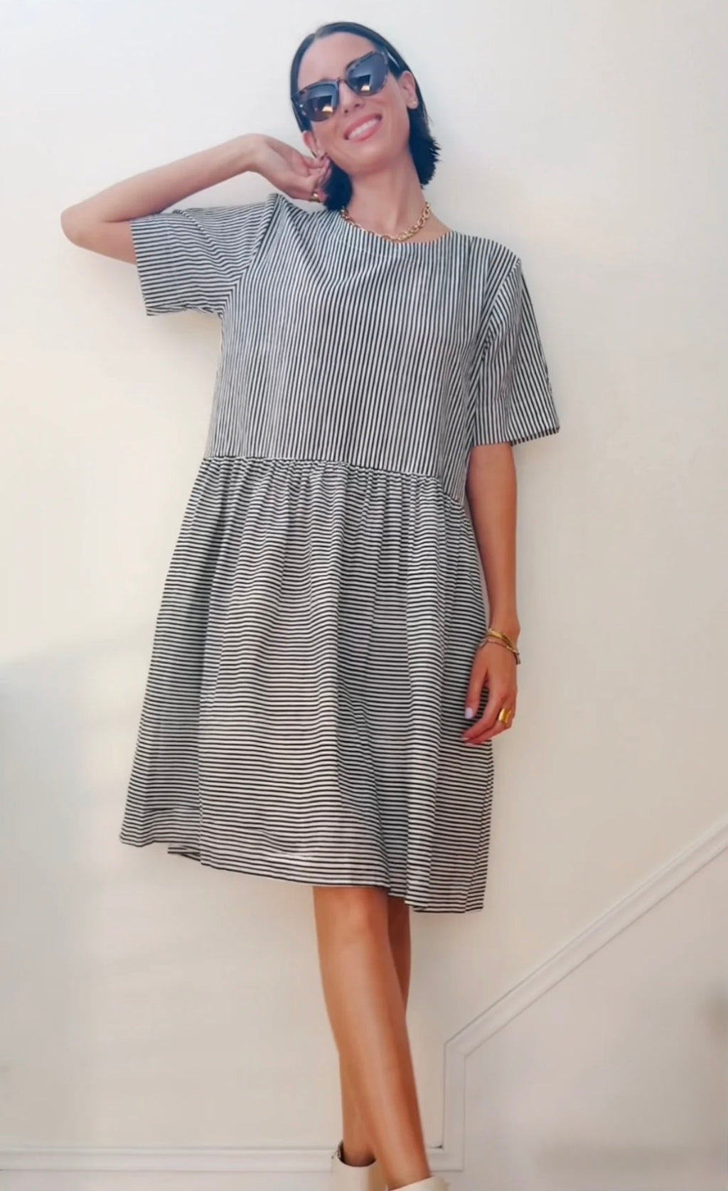 Hudson Dress - Menswear Stripe Black