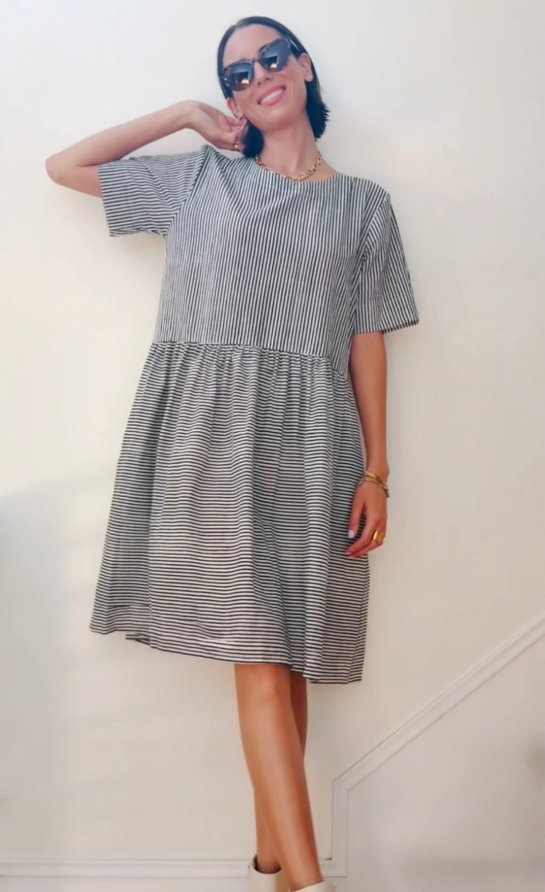 Hudson Dress - Menswear Stripe Black