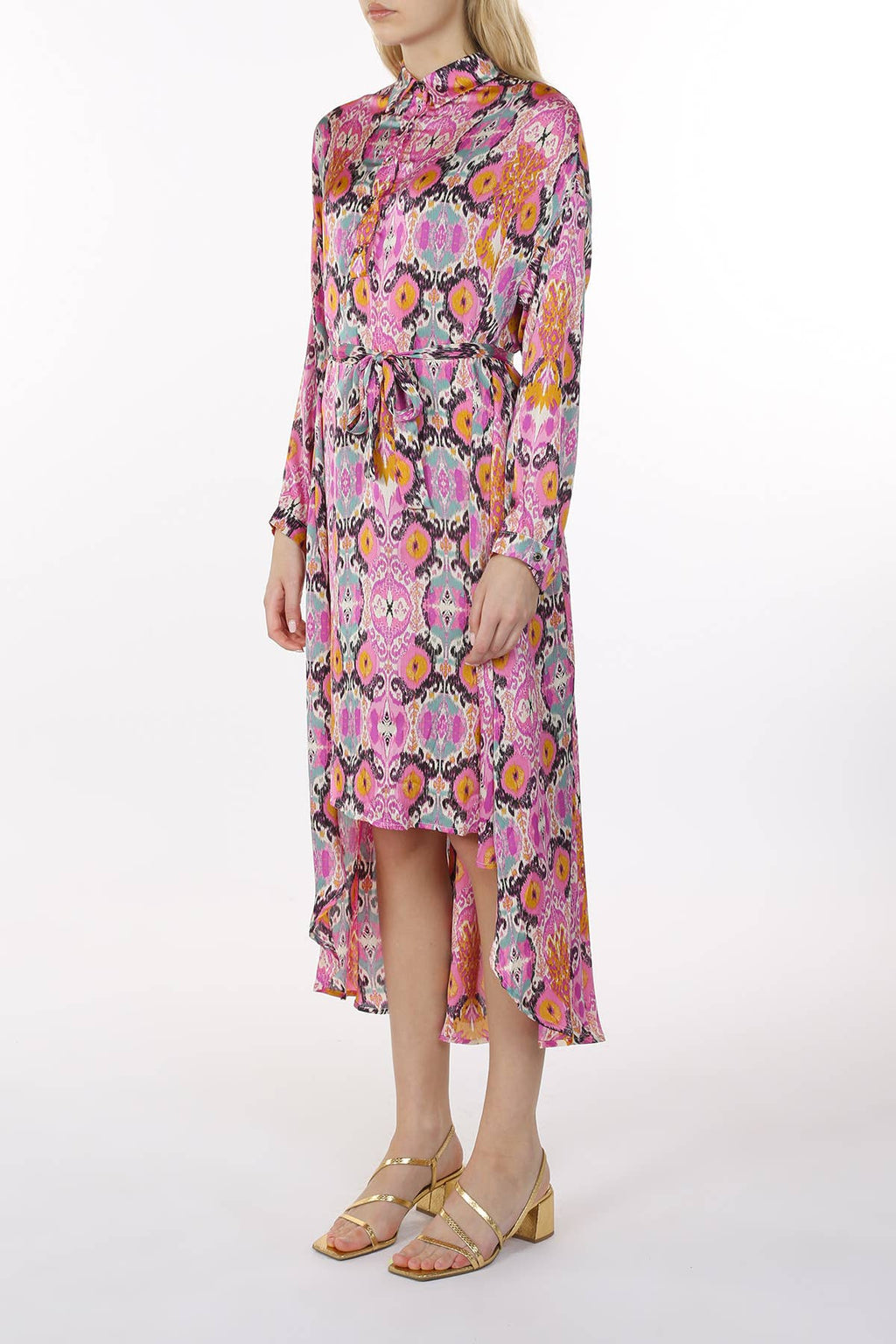 Multicolor Print Collared High Low Dress LC3243
