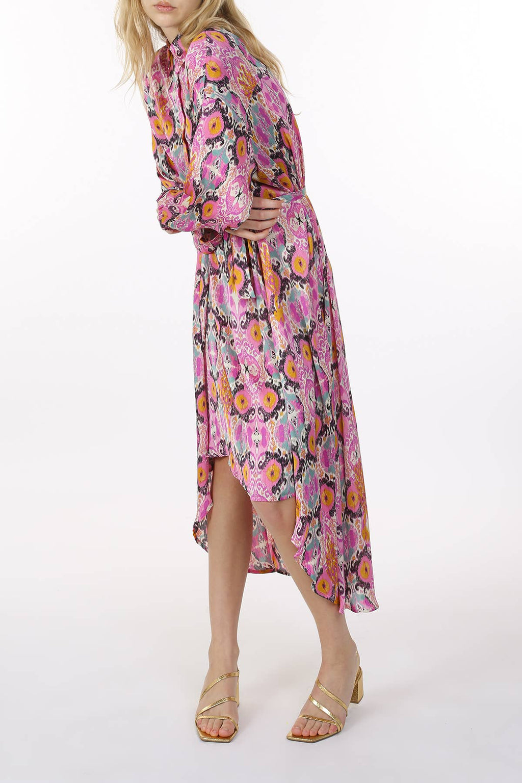 Multicolor Print Collared High Low Dress LC3243