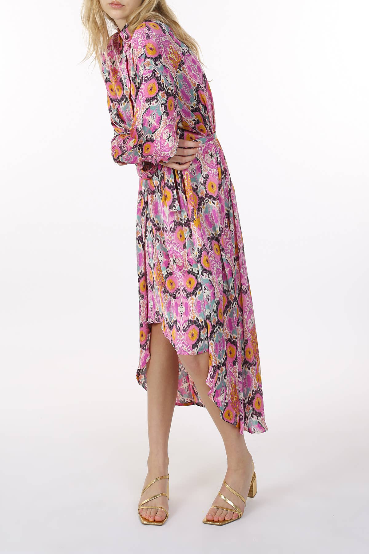 Multicolor Print Collared High Low Dress LC3243