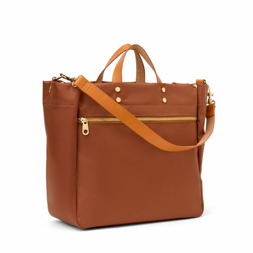 "Codie" Cognac Nylon Tote with Leather Accents