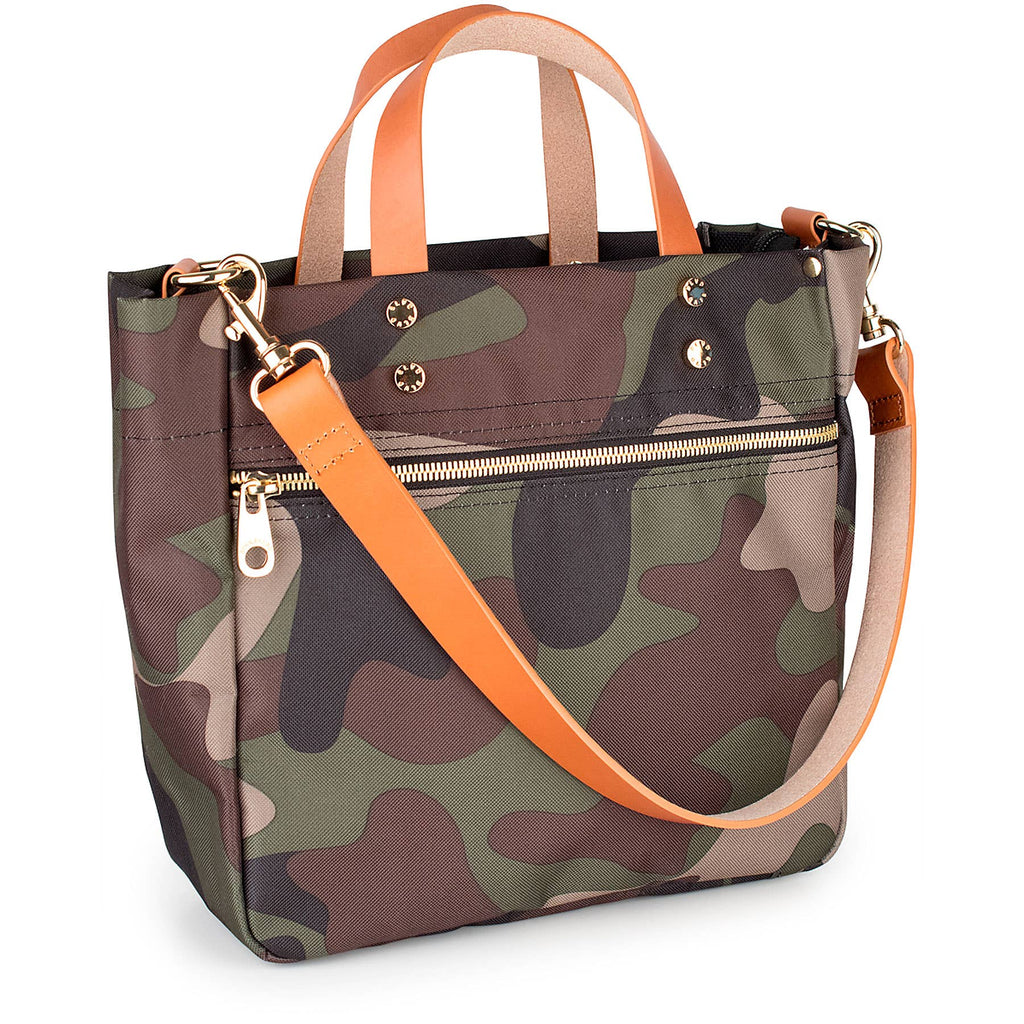 "Joey" Camo Nylon Tote with Leather Accents