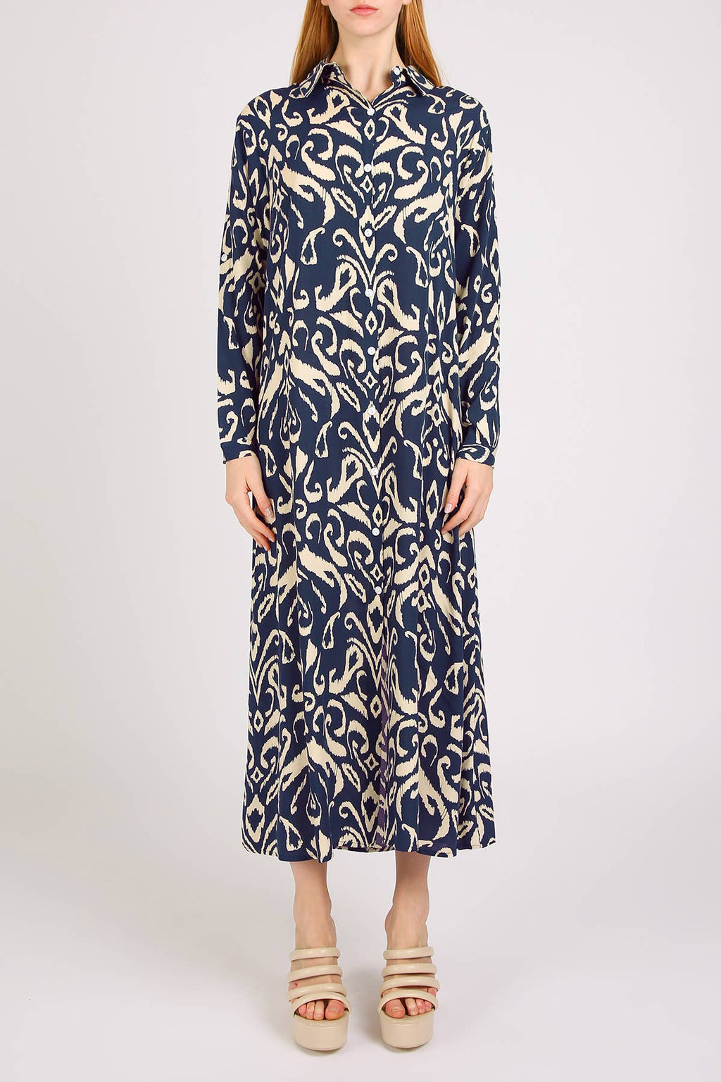 Abstract Contrast Printed Maxi Shirt Dress PM3077