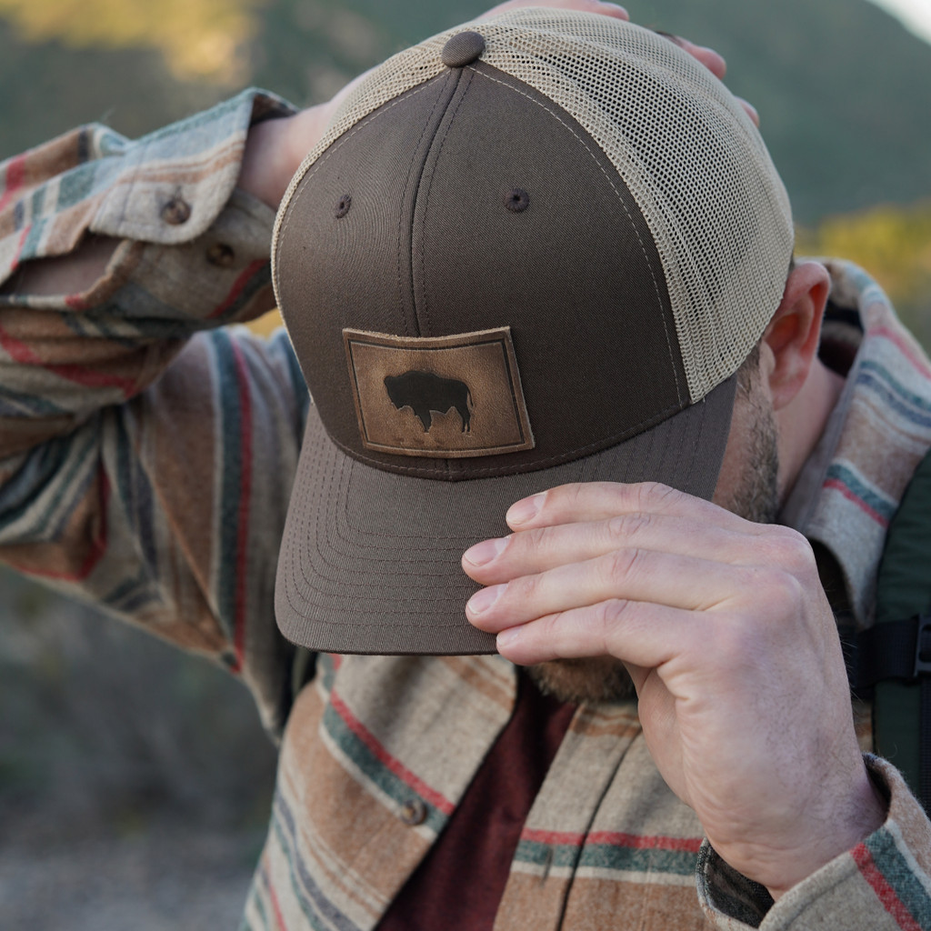 Buffalo Hat - Leather Patch Trucker Cap
