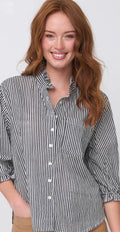 Good Girlfriend Shirt with Ruffle Trim, Menswear Stripe Black